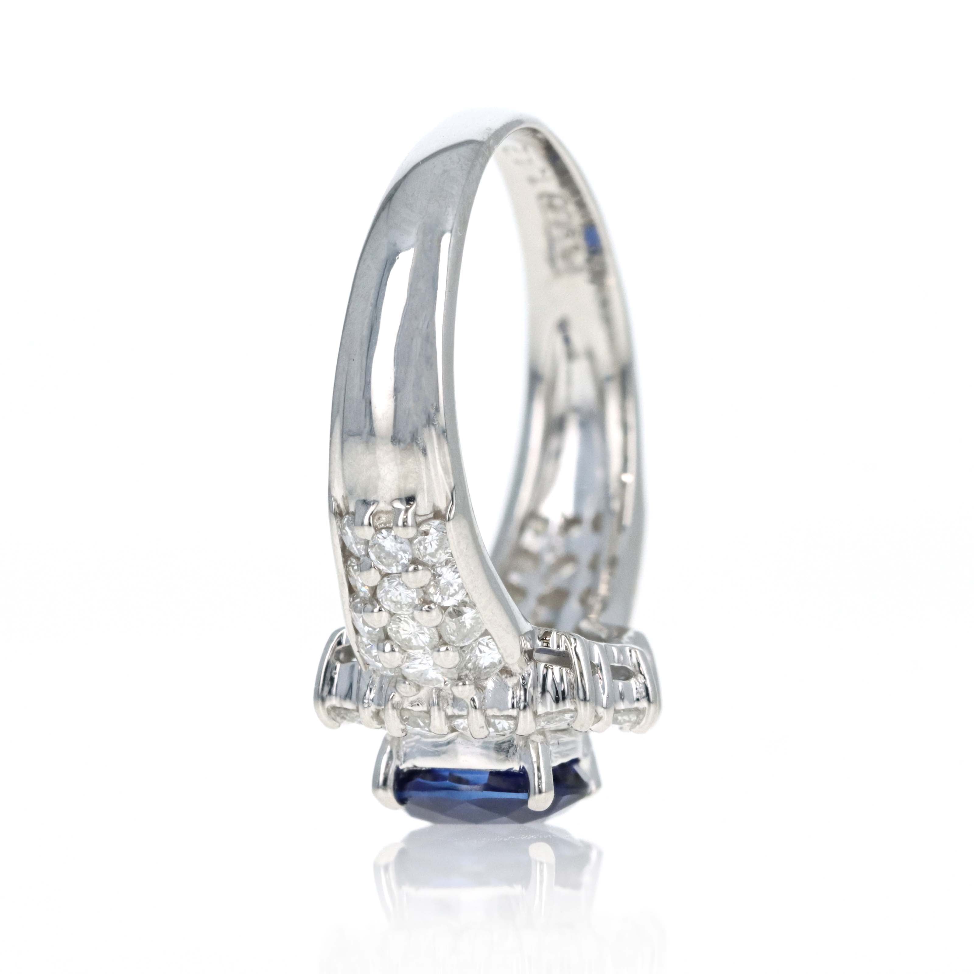 Platinum 1.42 Carat Oval Sapphire Diamond Halo Pave Accented Ring - Queen May