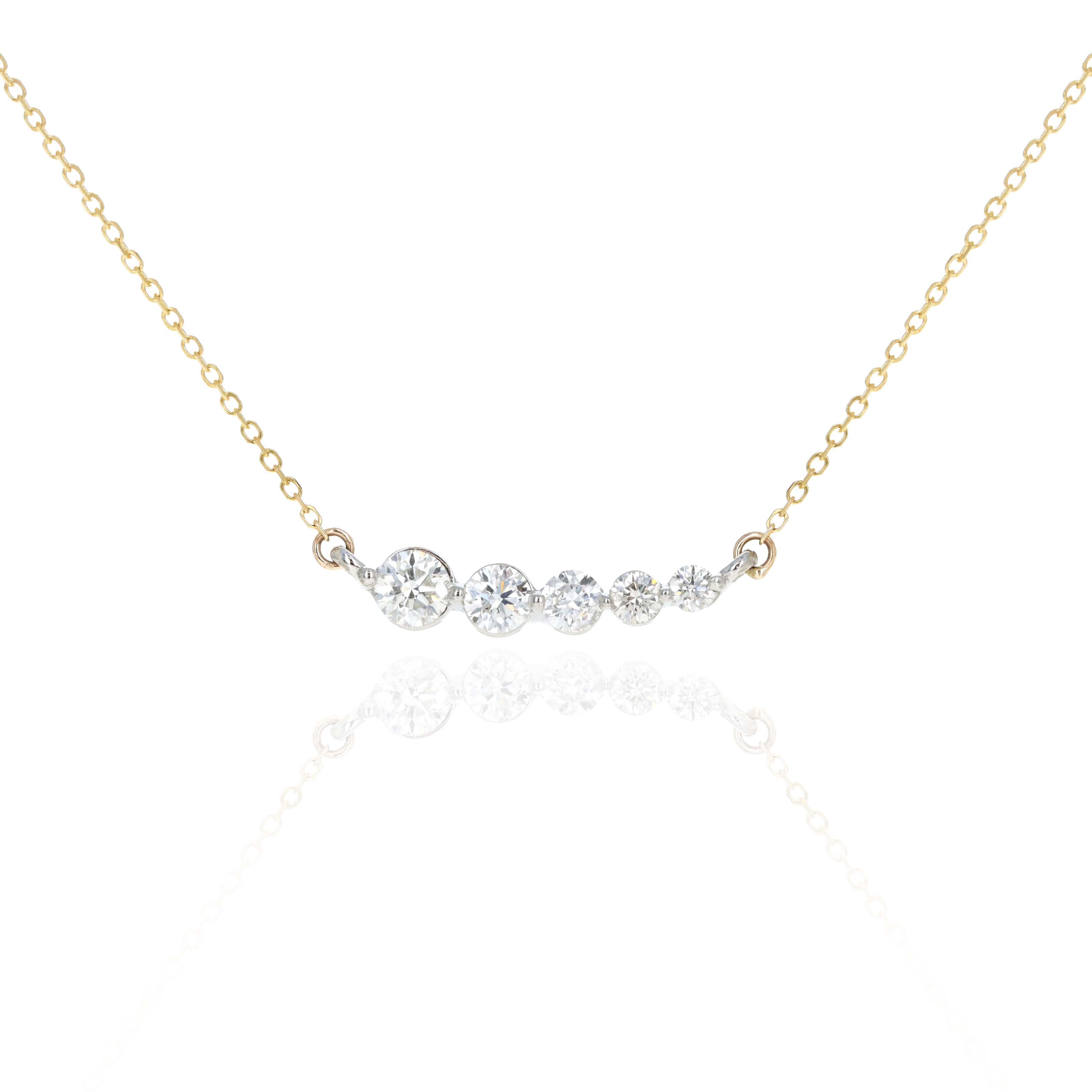 Platinum & 14K Yellow Gold 0.55 Carat Round Brilliant Diamond Five Stone Necklace