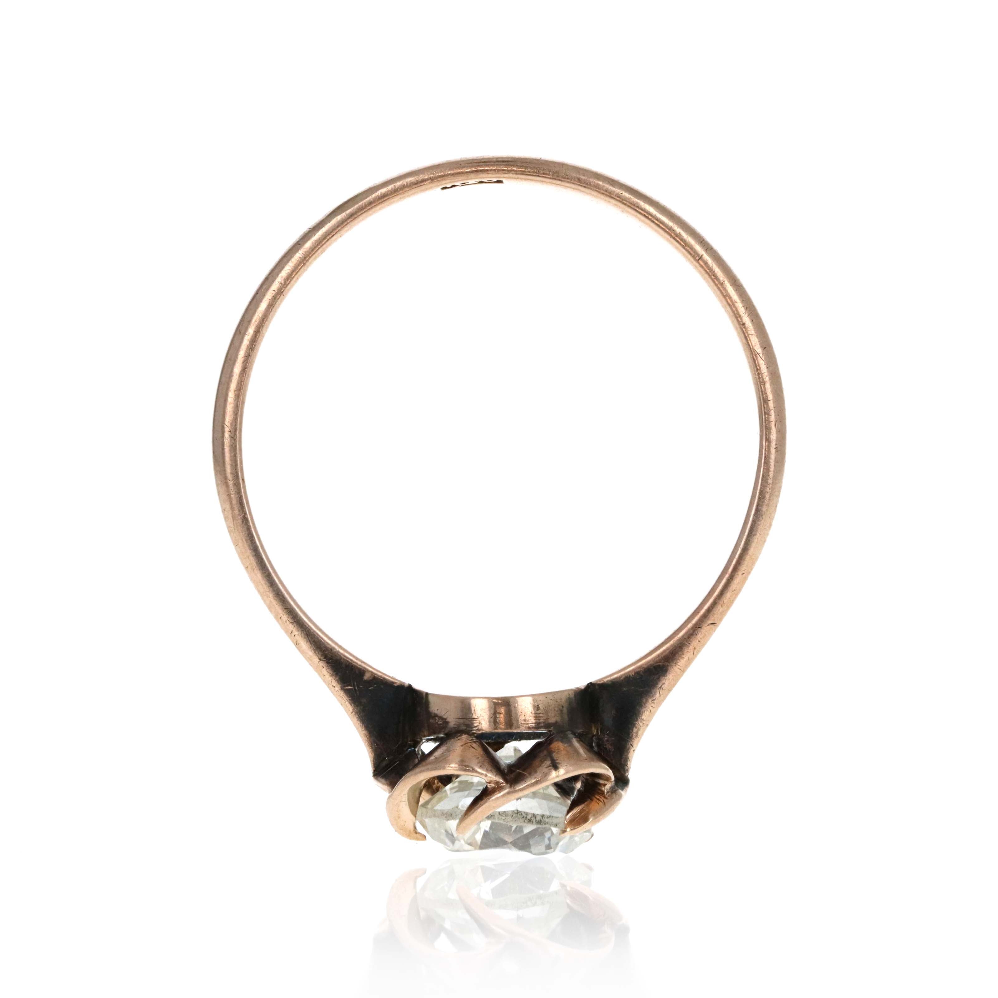 Victorian 10K Rose Gold 0.85 Carat Old European Cut Diamond Rose Ring
