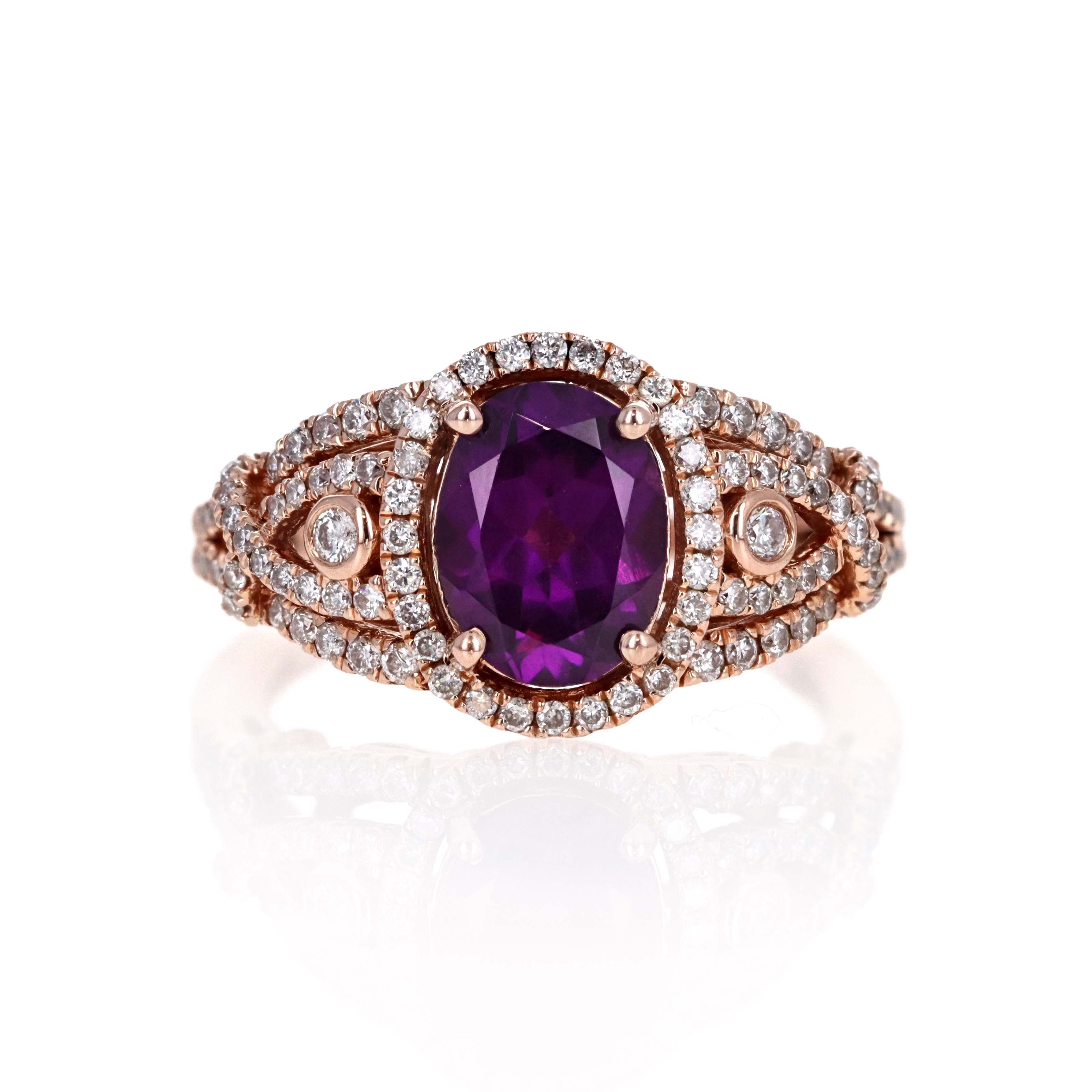 Effy 14K Rose Gold 1.5 Carat Oval Amethyst Diamond Accented Halo Ring - Queen May