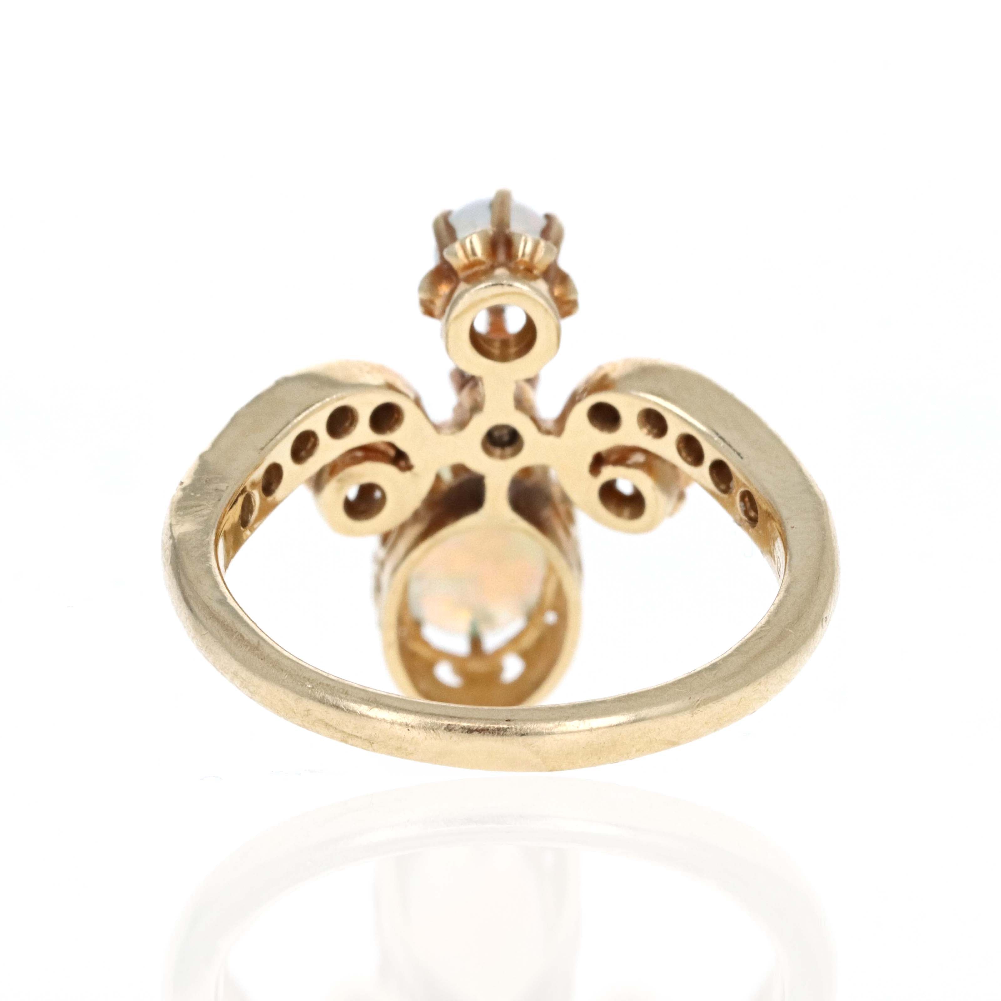 Victorian Inspired 14K Yellow Gold Opal Diamond Tiara Ring