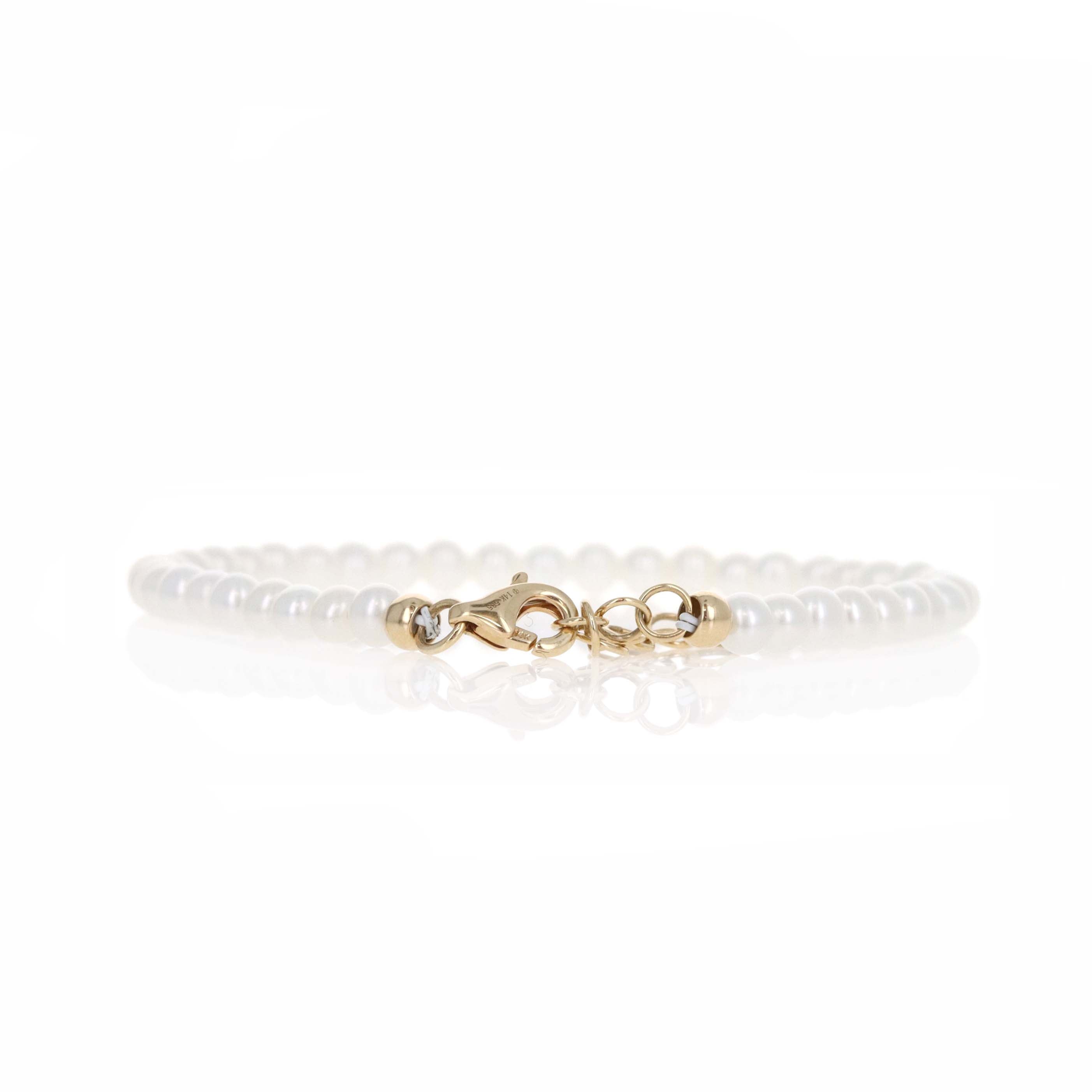 14K Yellow Gold 3mm Cultured Pearl Bracelet - Queen May