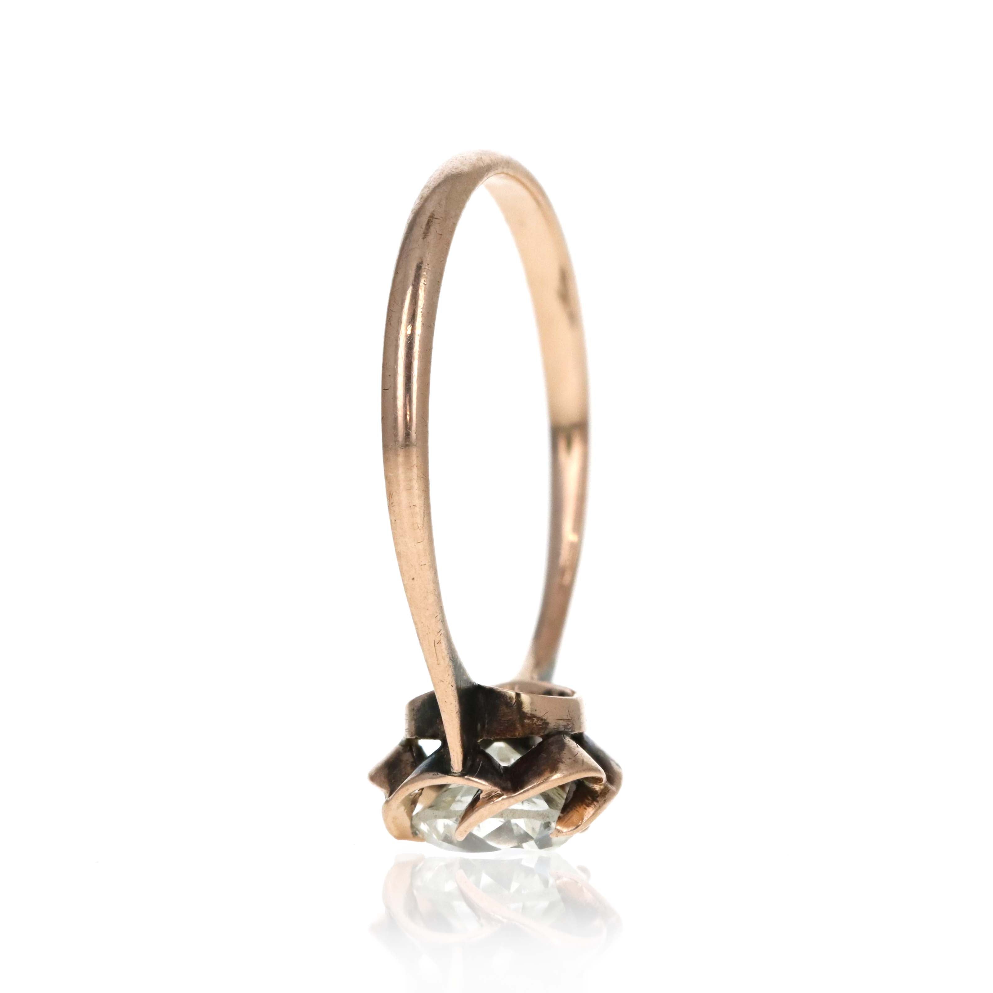 Victorian 10K Rose Gold 0.85 Carat Old European Cut Diamond Rose Ring