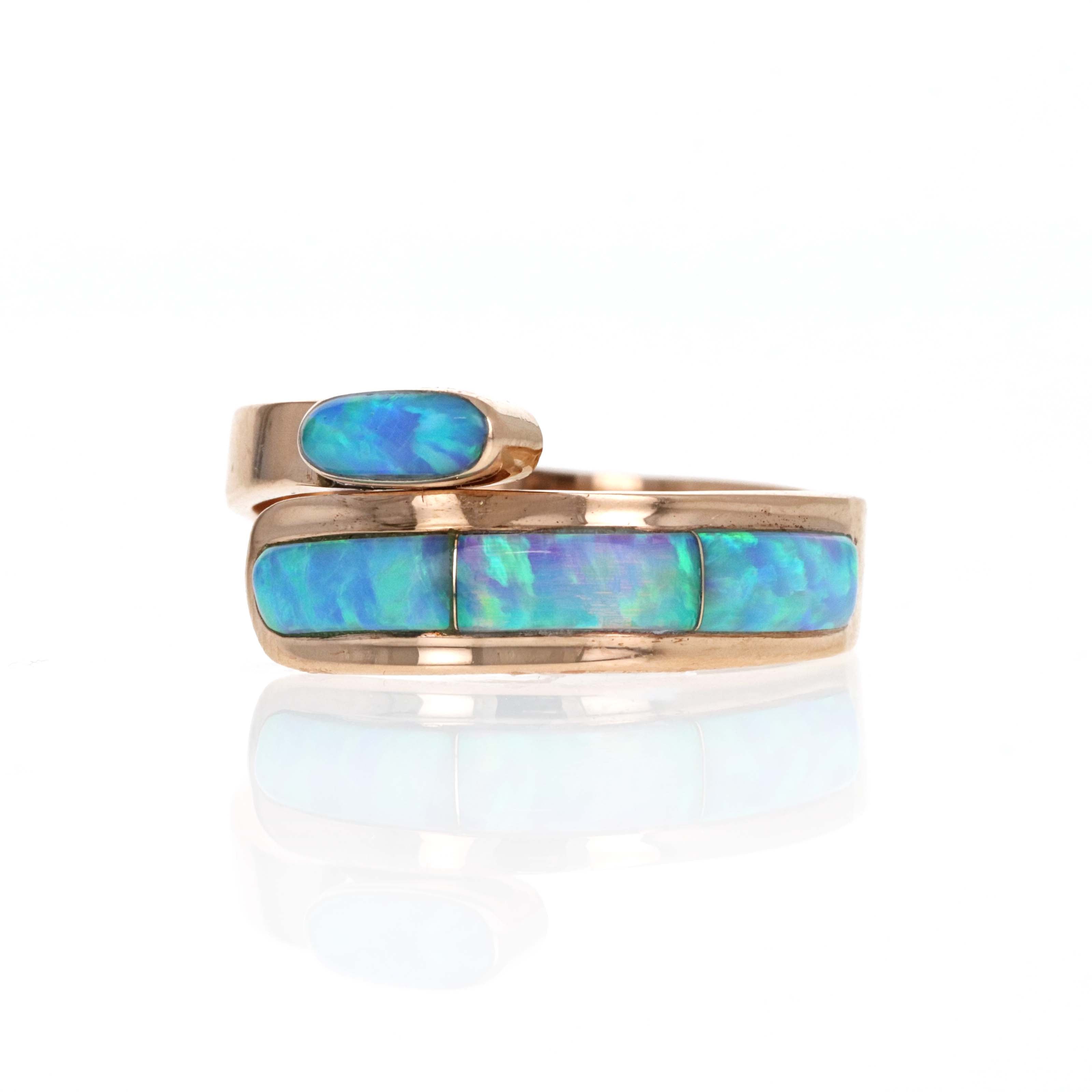 14K Rose Gold Inlaid Opal Wrap Ring - Queen May