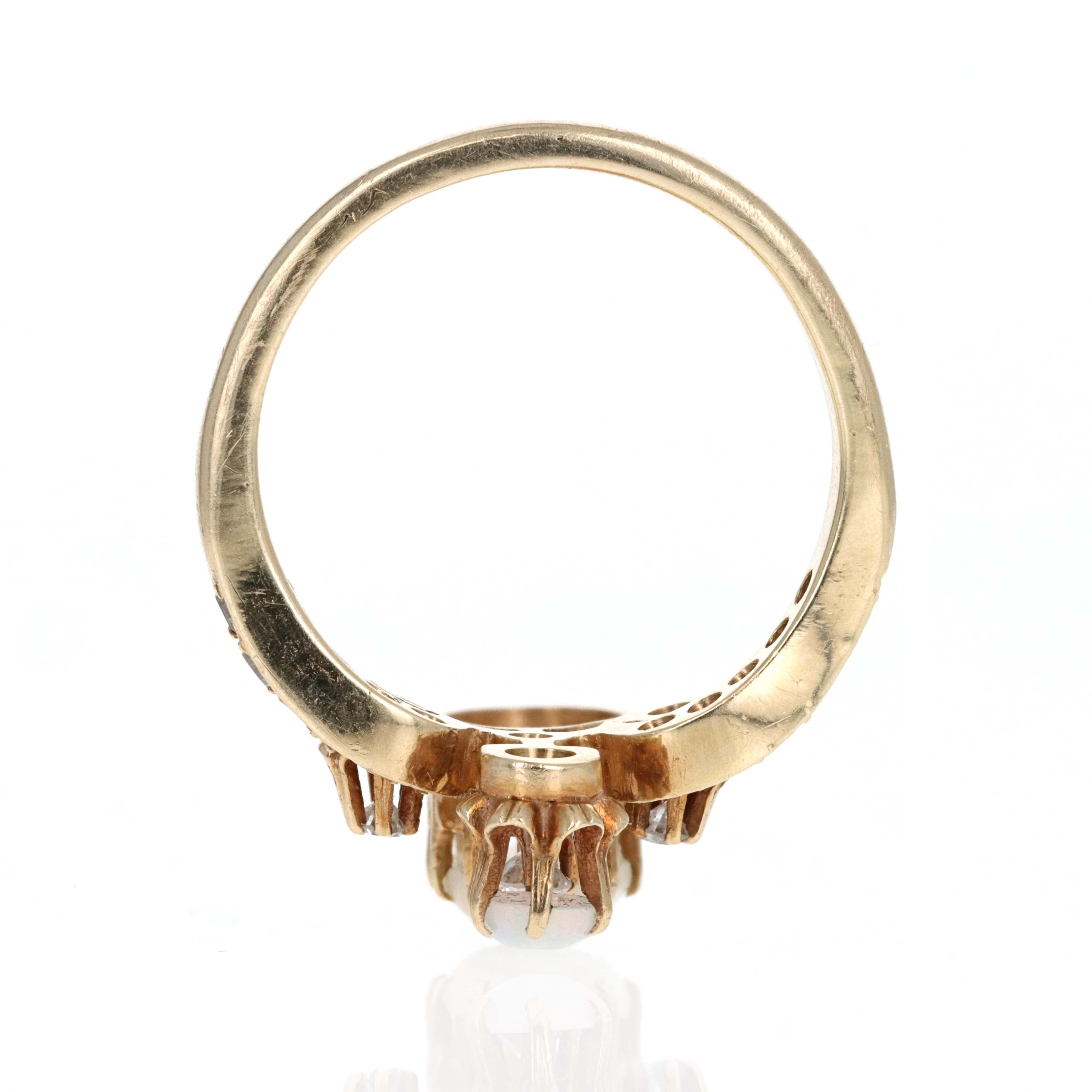 Victorian Inspired 14K Yellow Gold Opal Diamond Tiara Ring