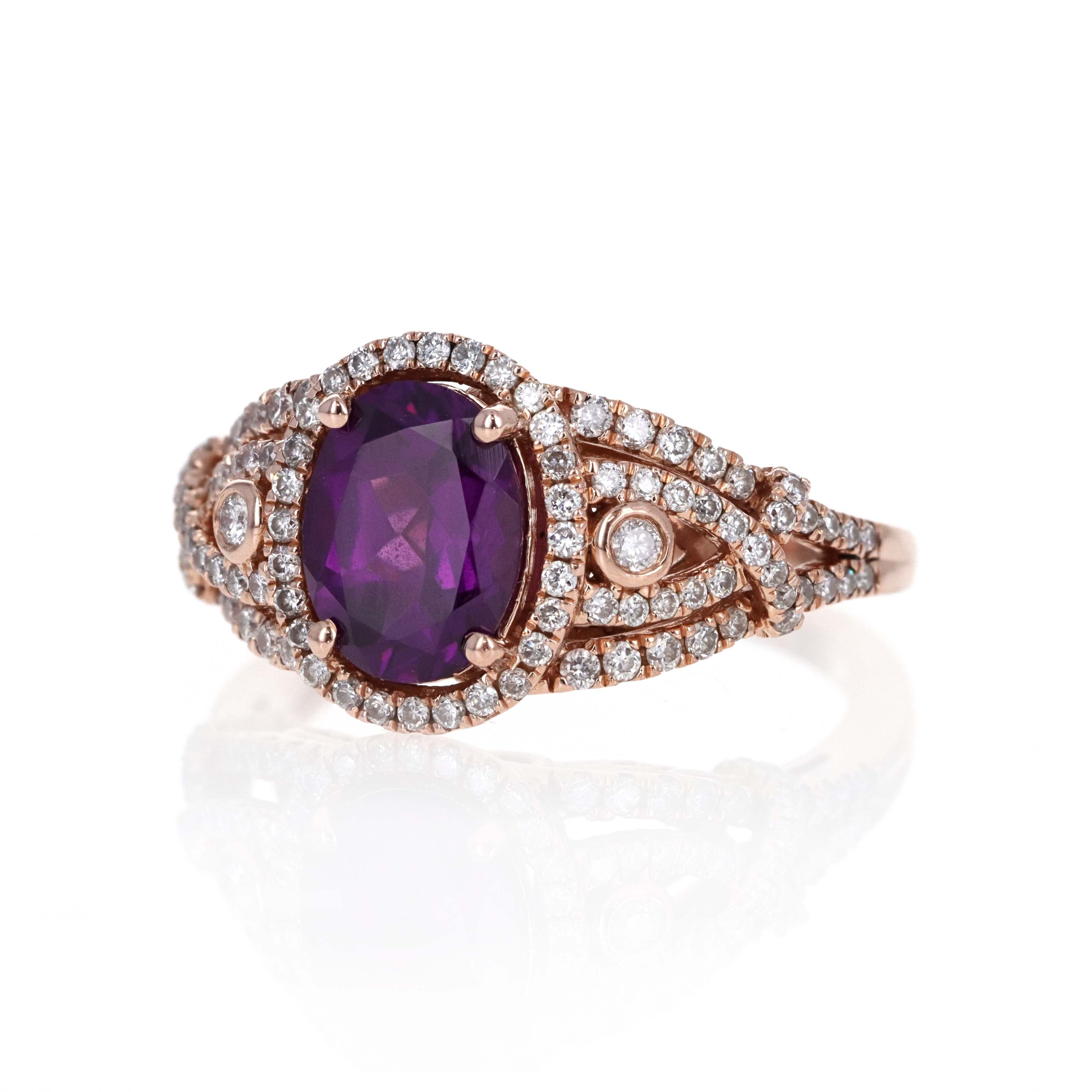 Effy 14K Rose Gold 1.5 Carat Oval Amethyst Diamond Accented Halo Ring - Queen May