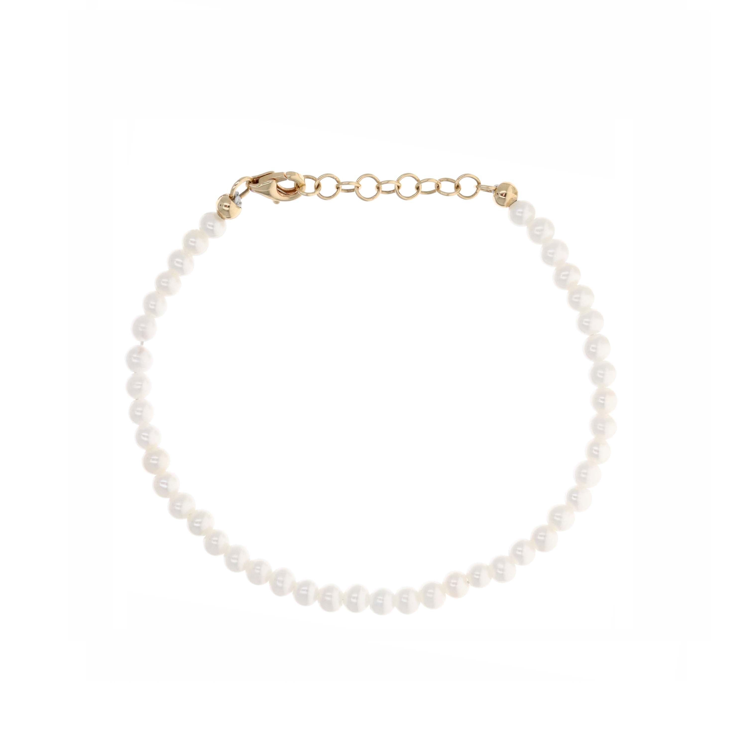 14K Yellow Gold 3mm Cultured Pearl Bracelet - Queen May