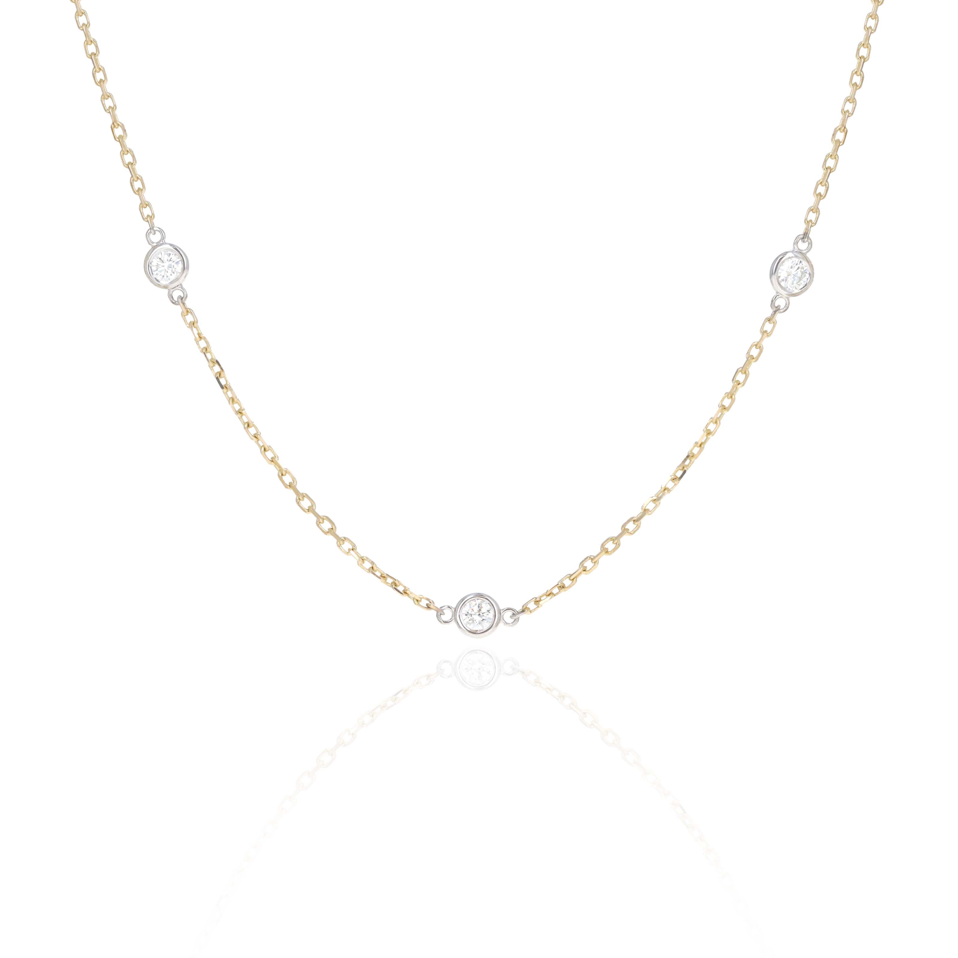 14K Yellow & White Gold 0.70 Carat Round Brilliant Diamond Station Necklace - Queen May