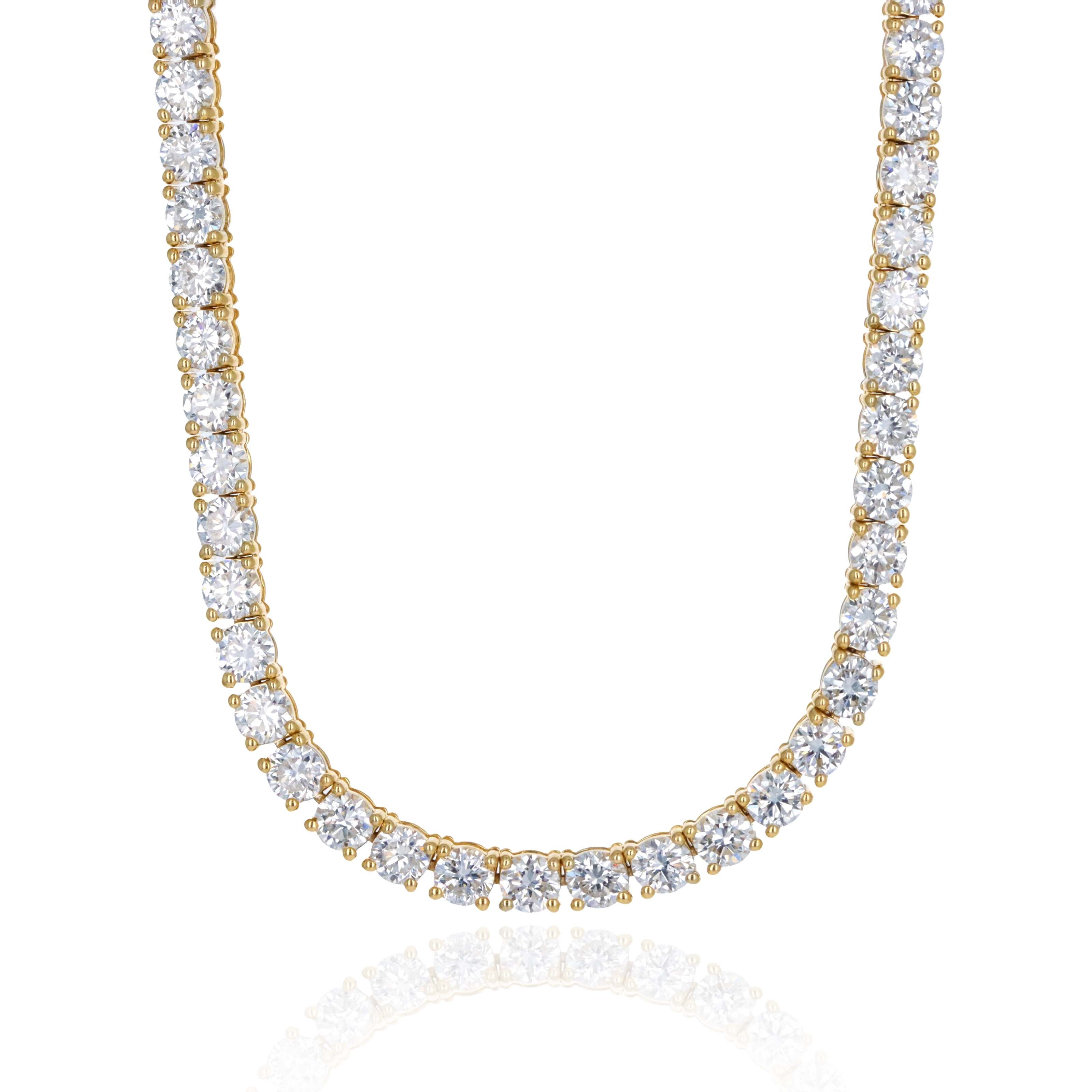 Lab Grown 14 Carat Round Diamond Tennis Necklace 14K Yellow Gold - Queen May
