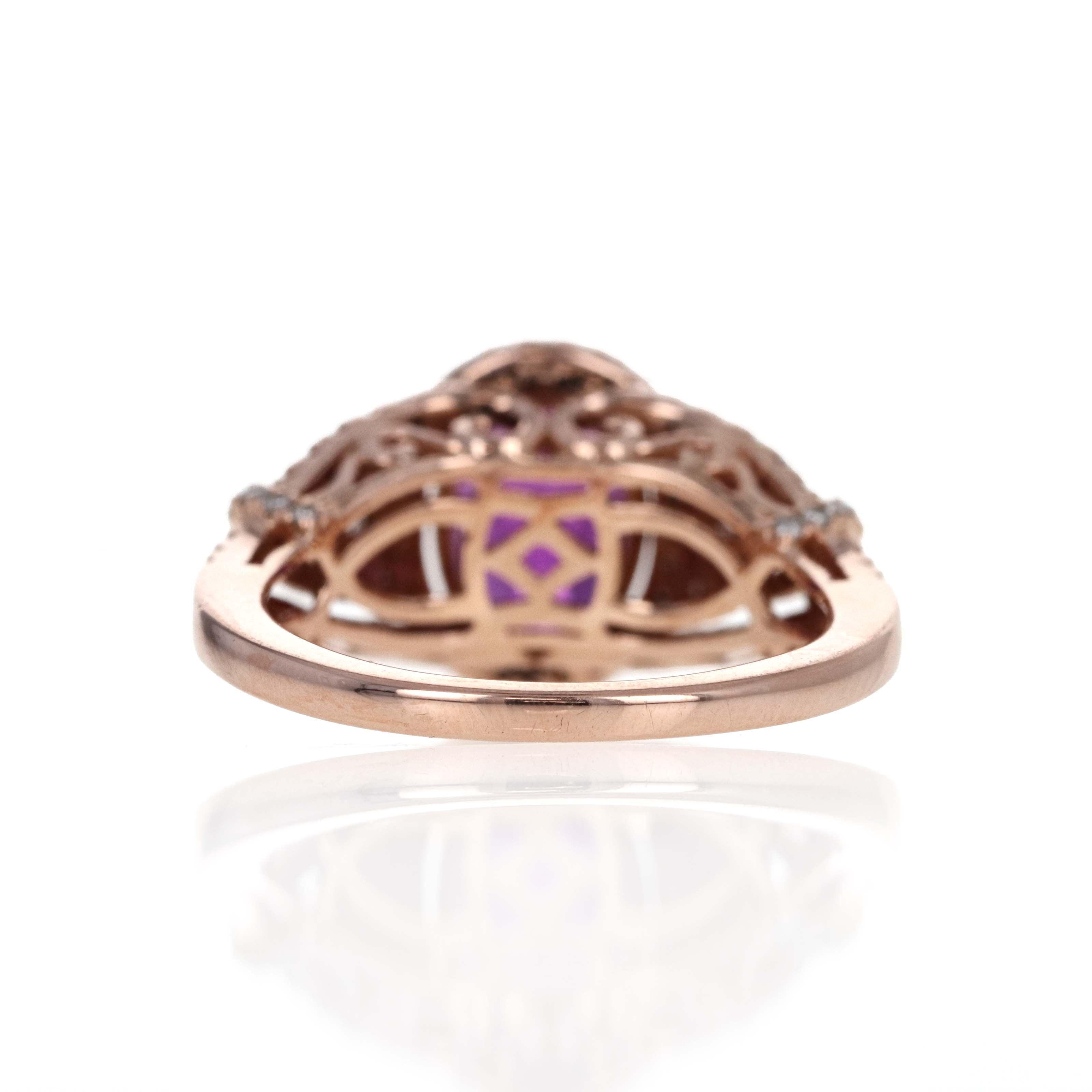 Effy 14K Rose Gold 1.5 Carat Oval Amethyst Diamond Accented Halo Ring - Queen May