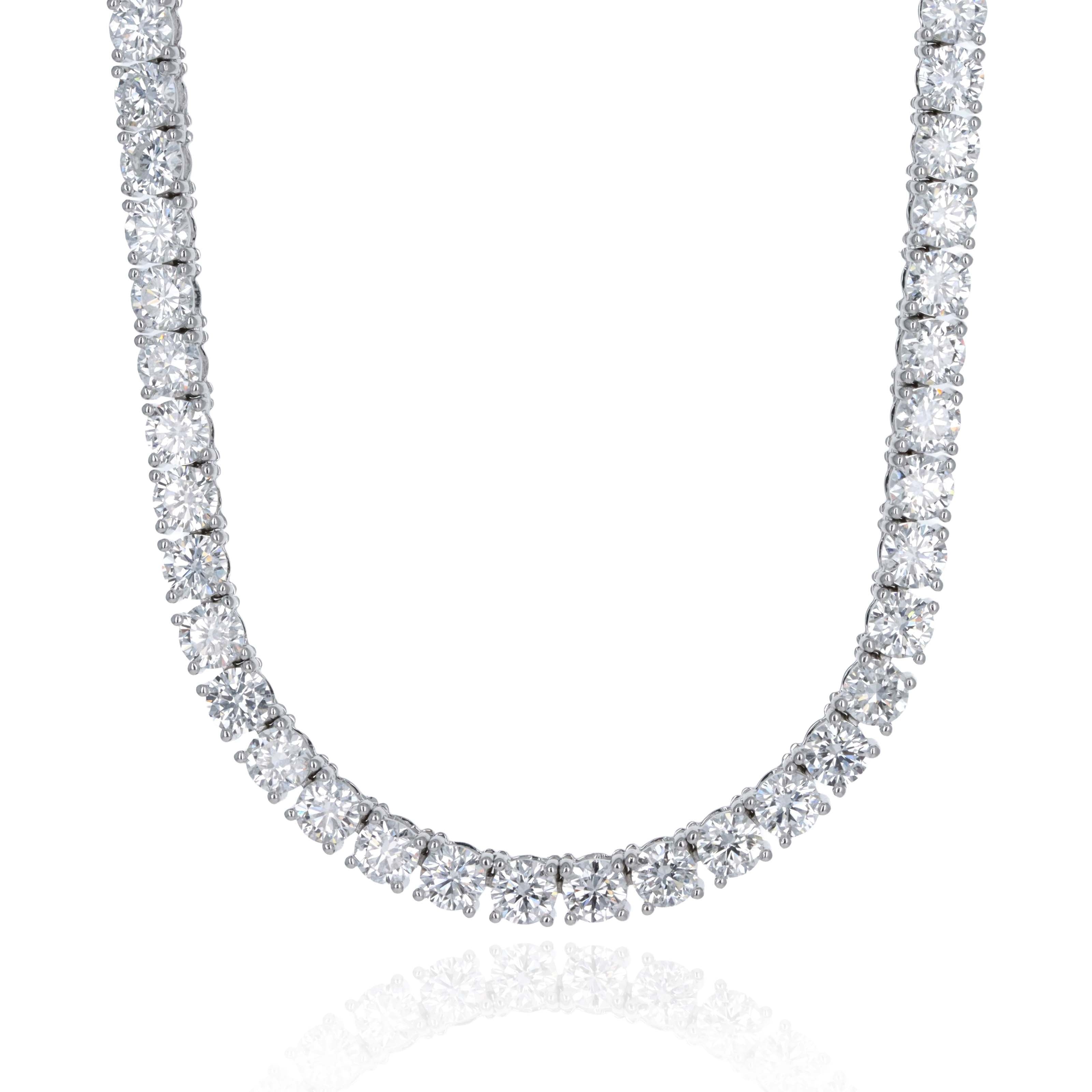 Lab Grown 15 Carat Round Diamond Tennis Necklace 14K White Gold - Queen May