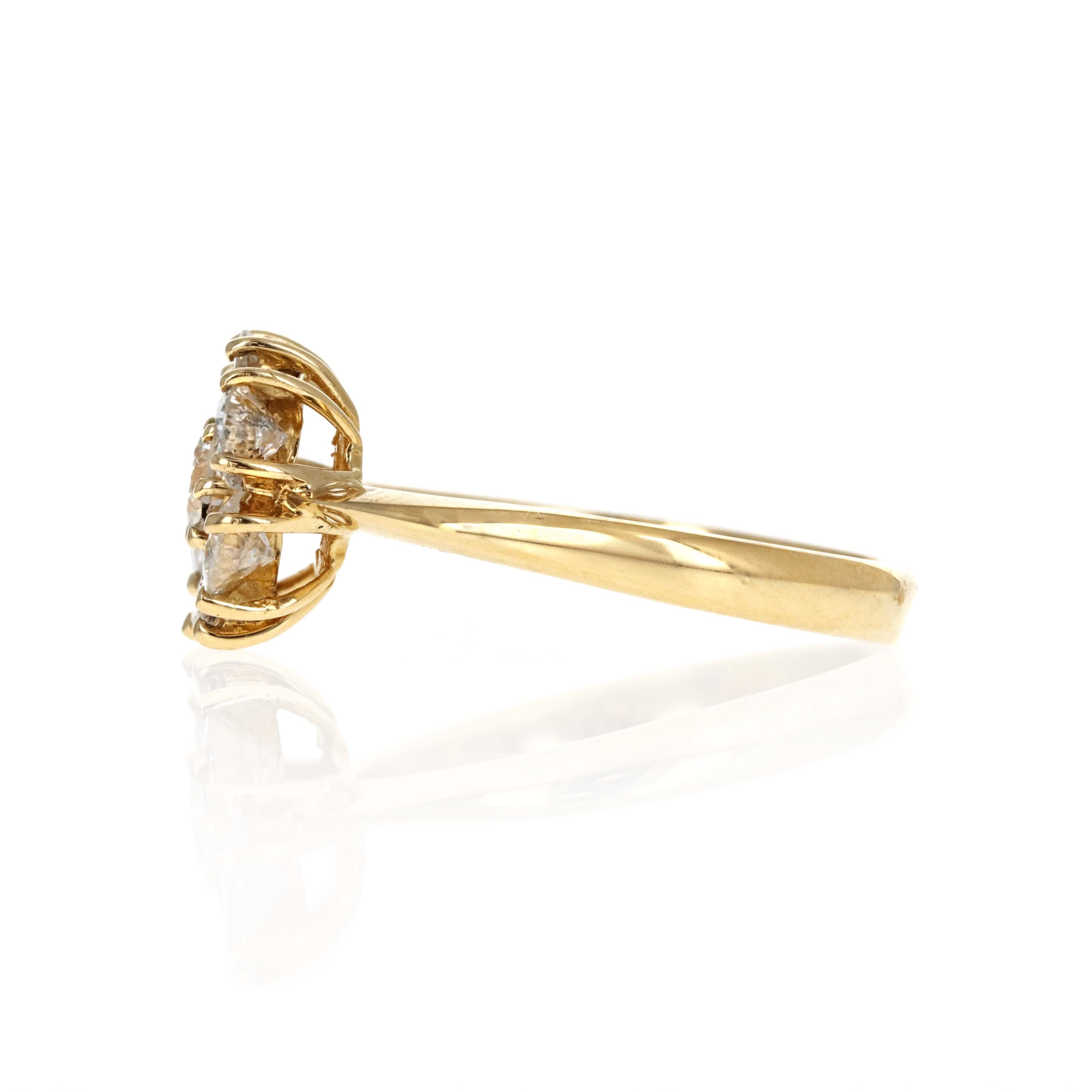 18K Yellow Gold 1.01 Carat Diamond Flower Cluster Ring