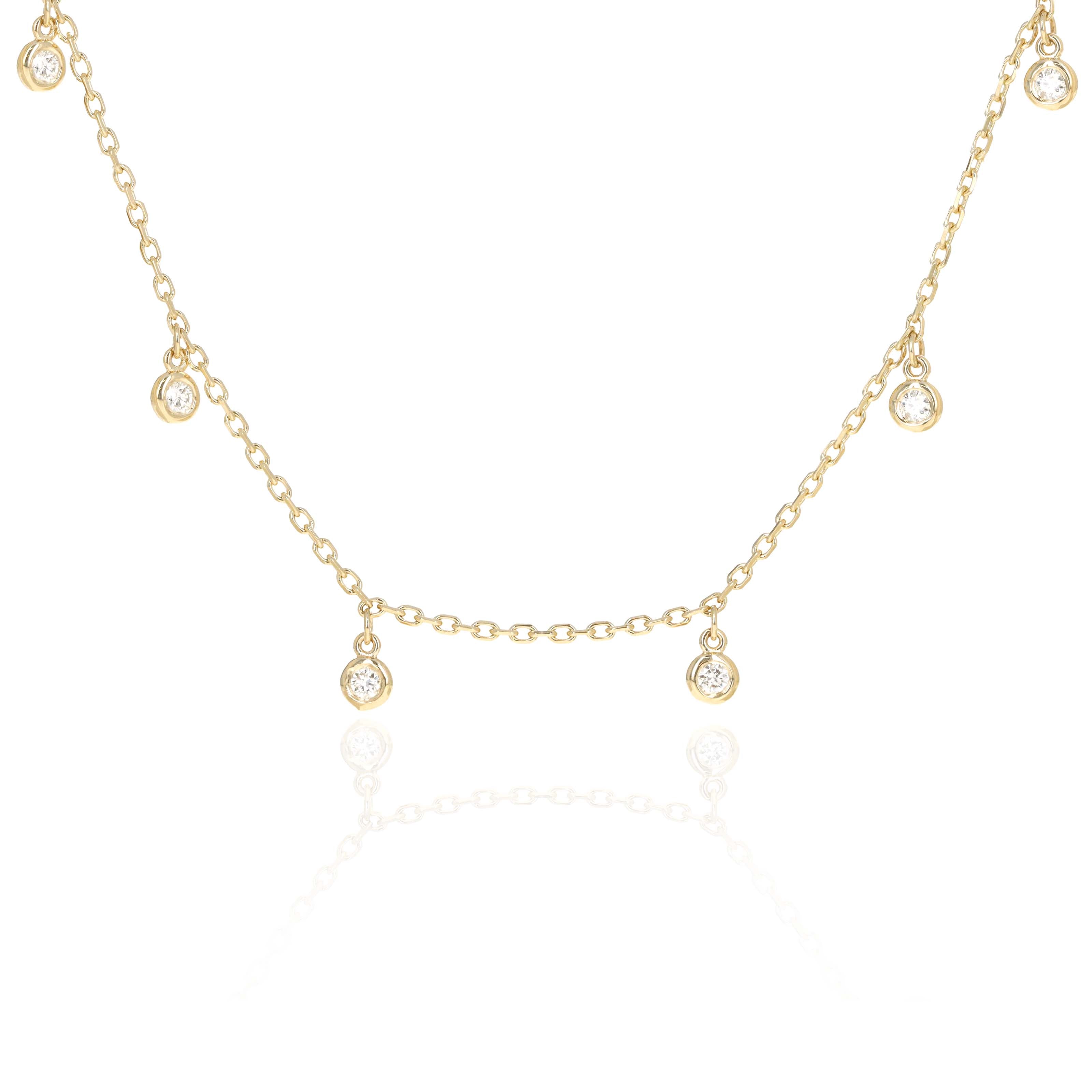 14K Yellow Gold 0.23 Carat Round Brilliant Diamond Station Necklace