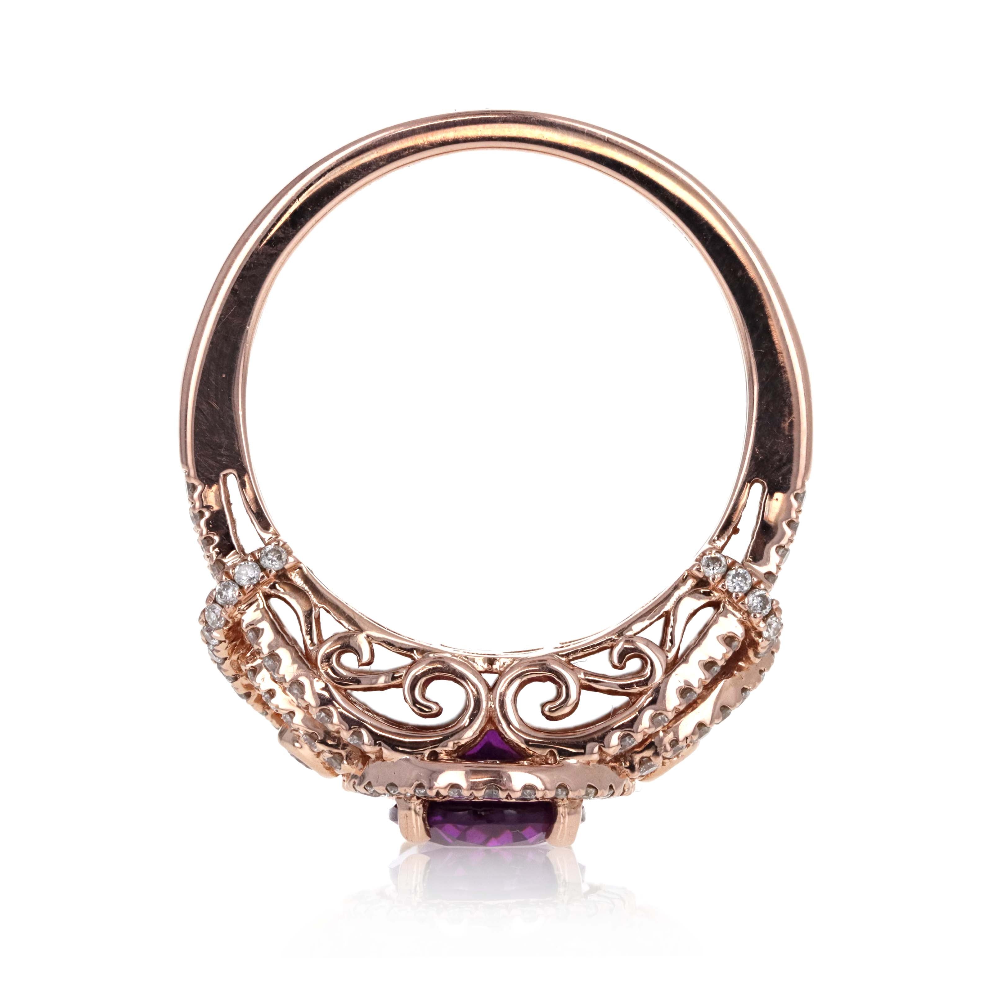 Effy 14K Rose Gold 1.5 Carat Oval Amethyst Diamond Accented Halo Ring - Queen May