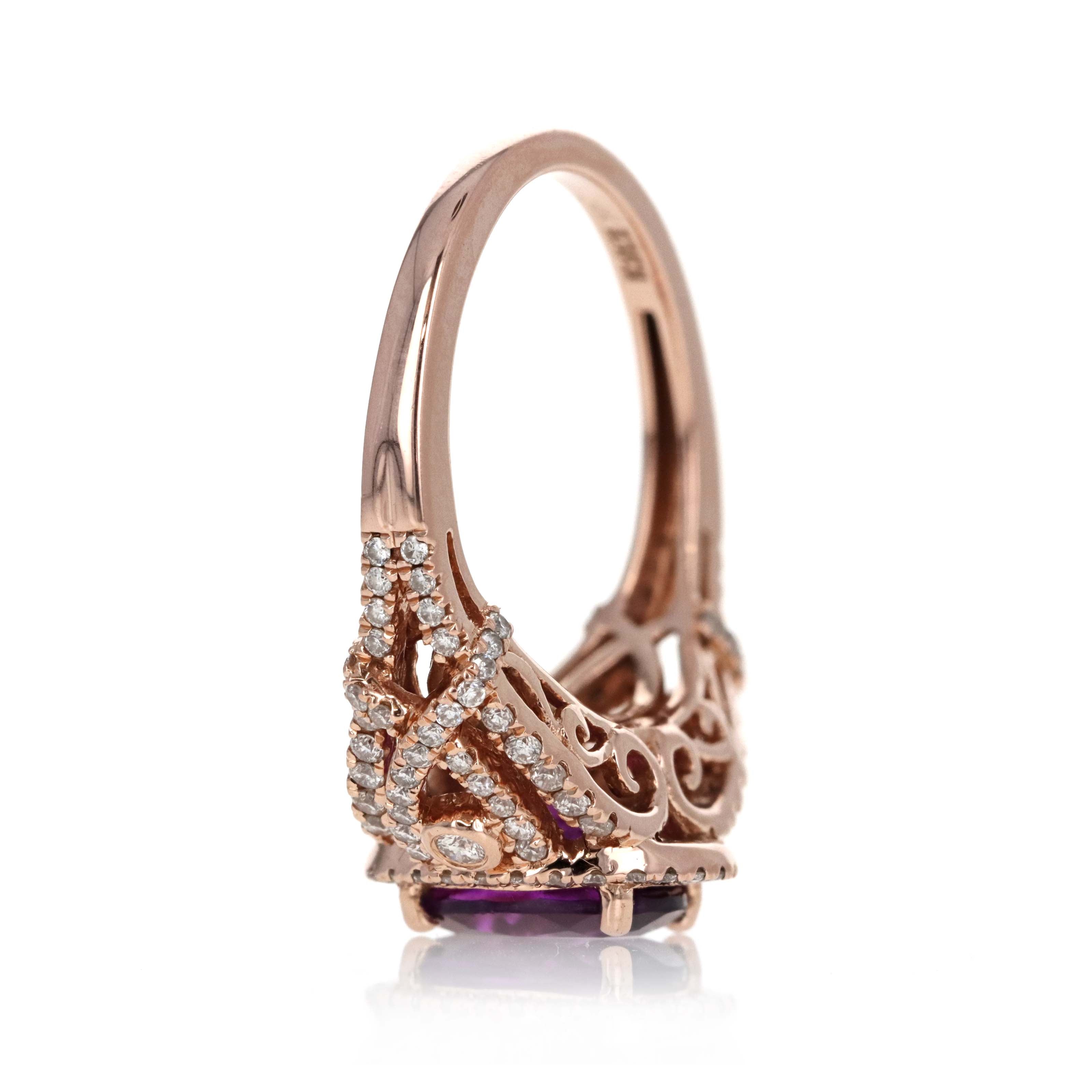 Effy 14K Rose Gold 1.5 Carat Oval Amethyst Diamond Accented Halo Ring - Queen May