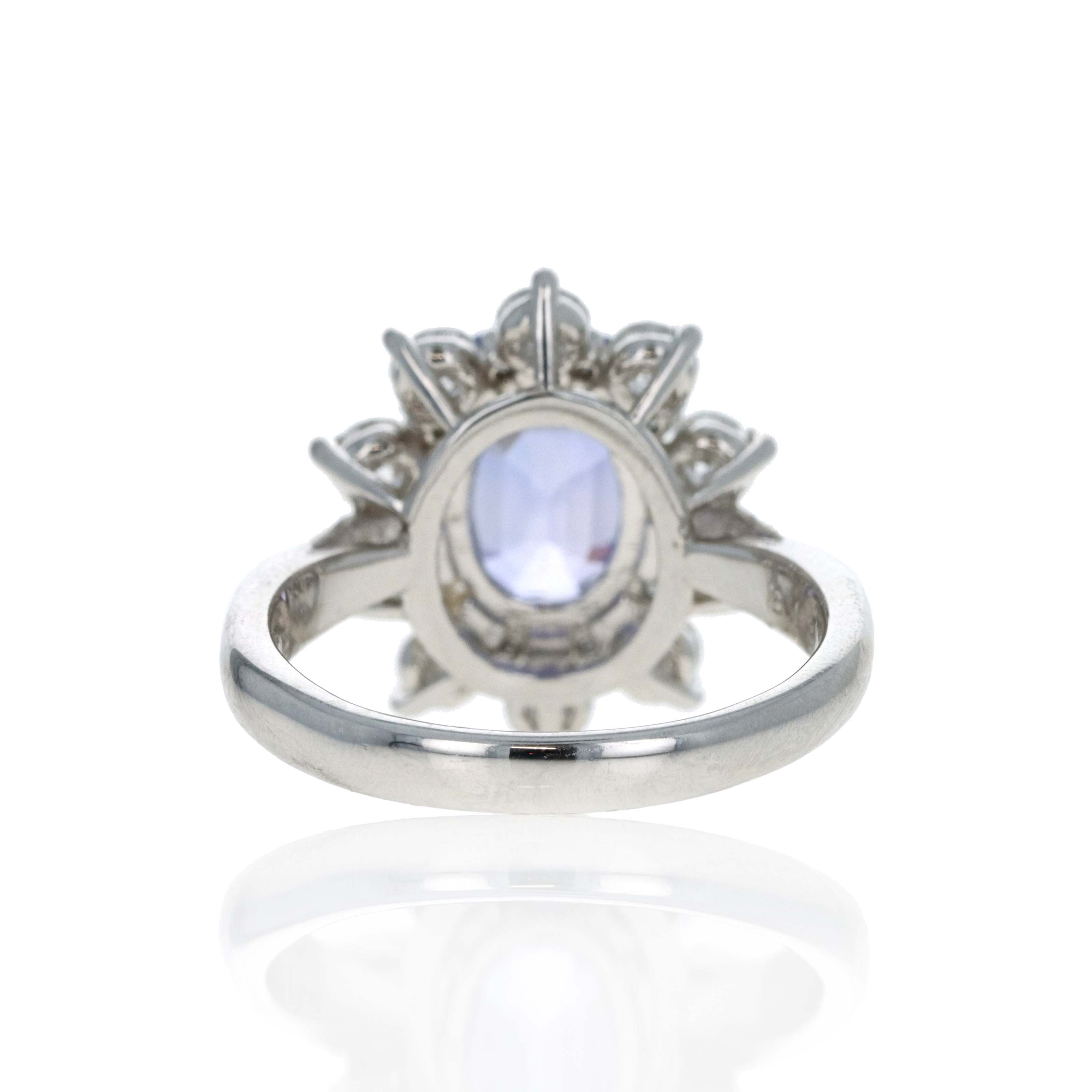 Platinum No Heat Color Change Oval Sapphire Diamond Halo Ring - Queen May