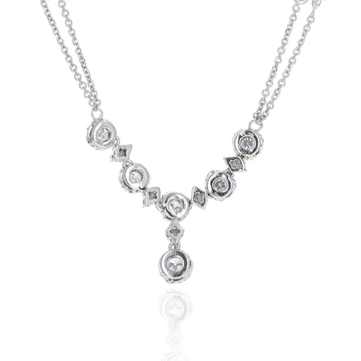 14K White Gold 2 Carat Round Brilliant Diamond Halo Station Drop Pendant Necklace - Queen May