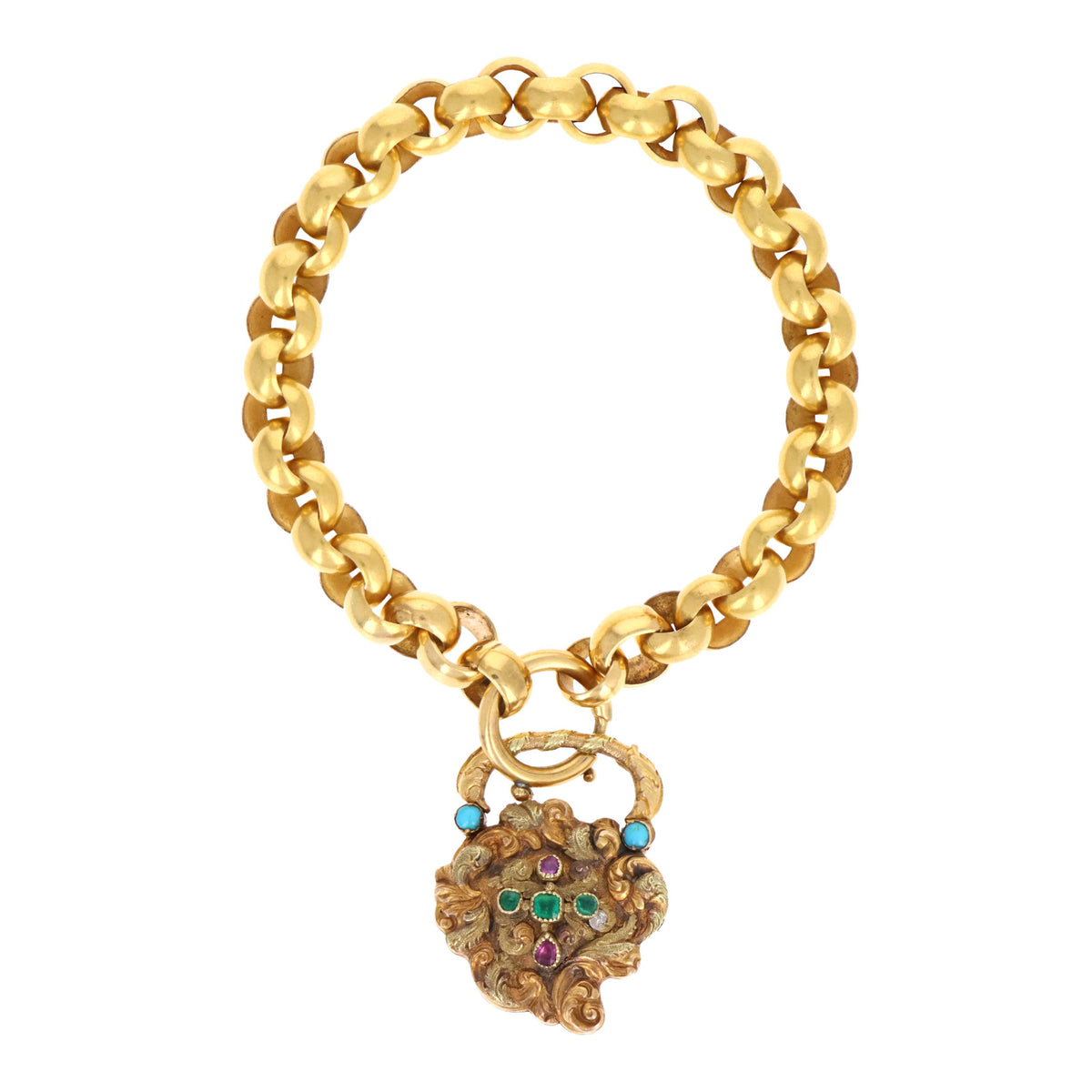 Georgian 18K & 22K Gemstone "Forget Me Not" Locket and Bracelet
