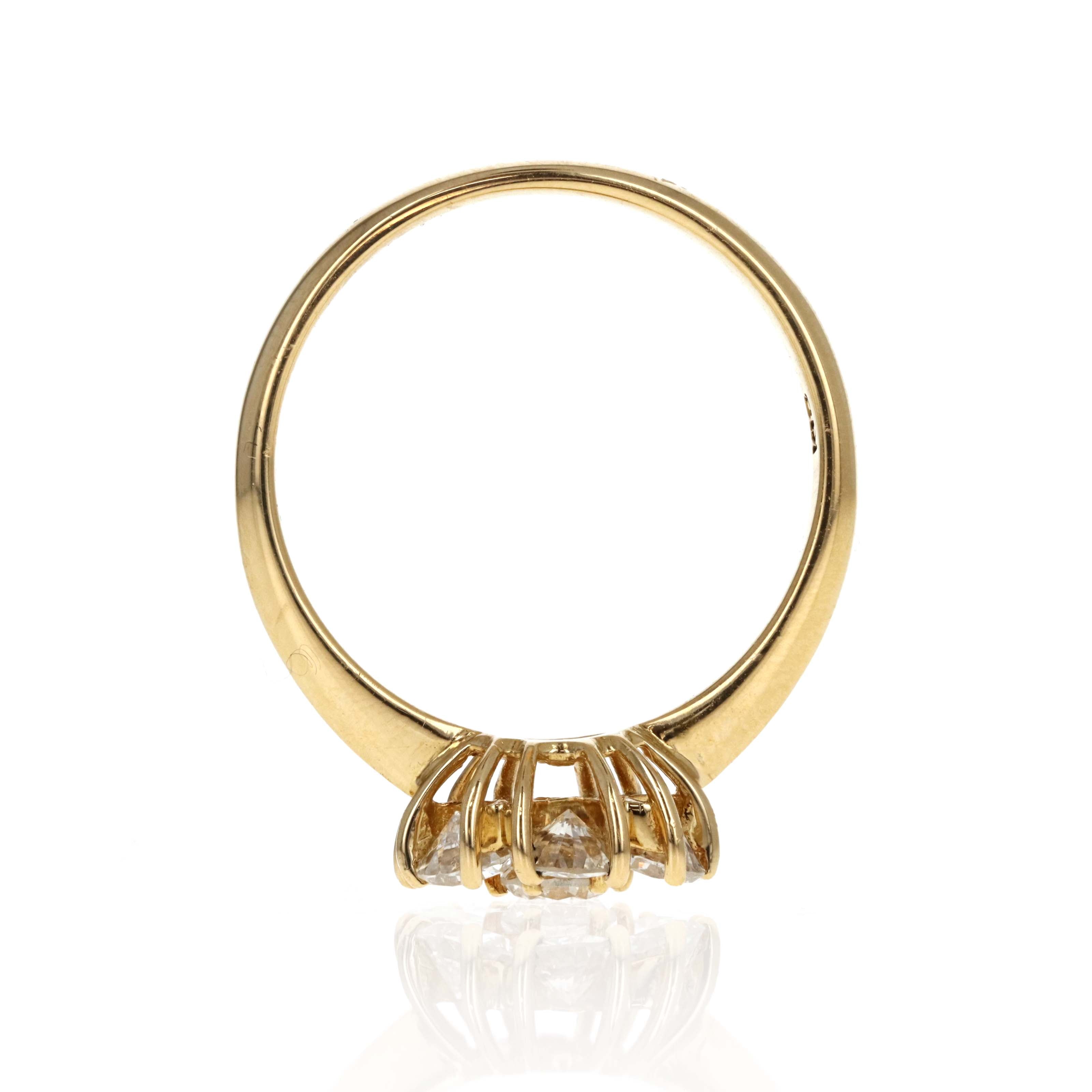 18K Yellow Gold 1.01 Carat Diamond Flower Cluster Ring