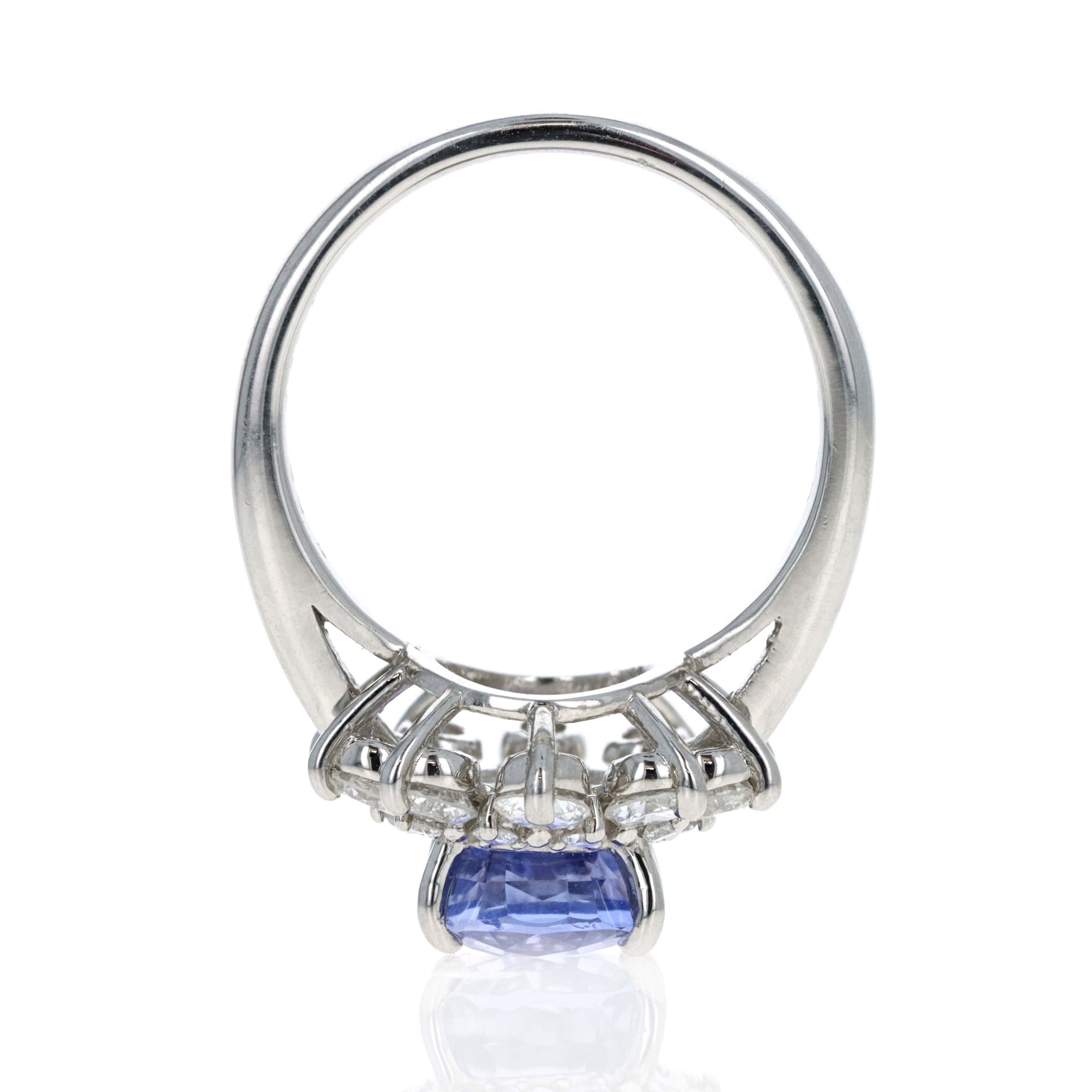 Platinum No Heat Color Change Oval Sapphire Diamond Halo Ring - Queen May