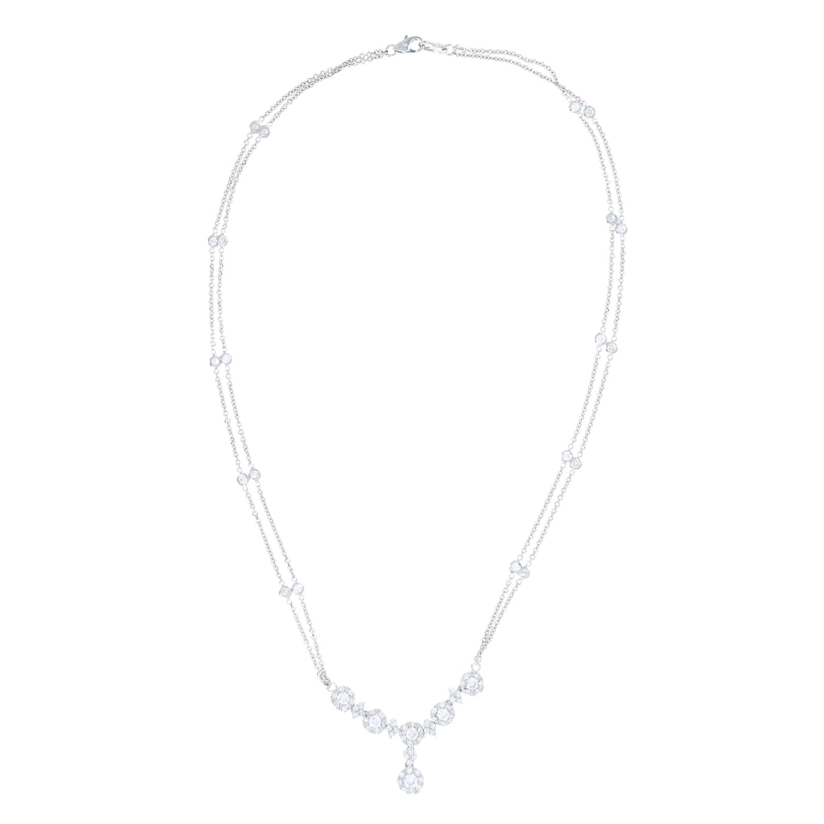 14K White Gold 2 Carat Round Brilliant Diamond Halo Station Drop Pendant Necklace - Queen May