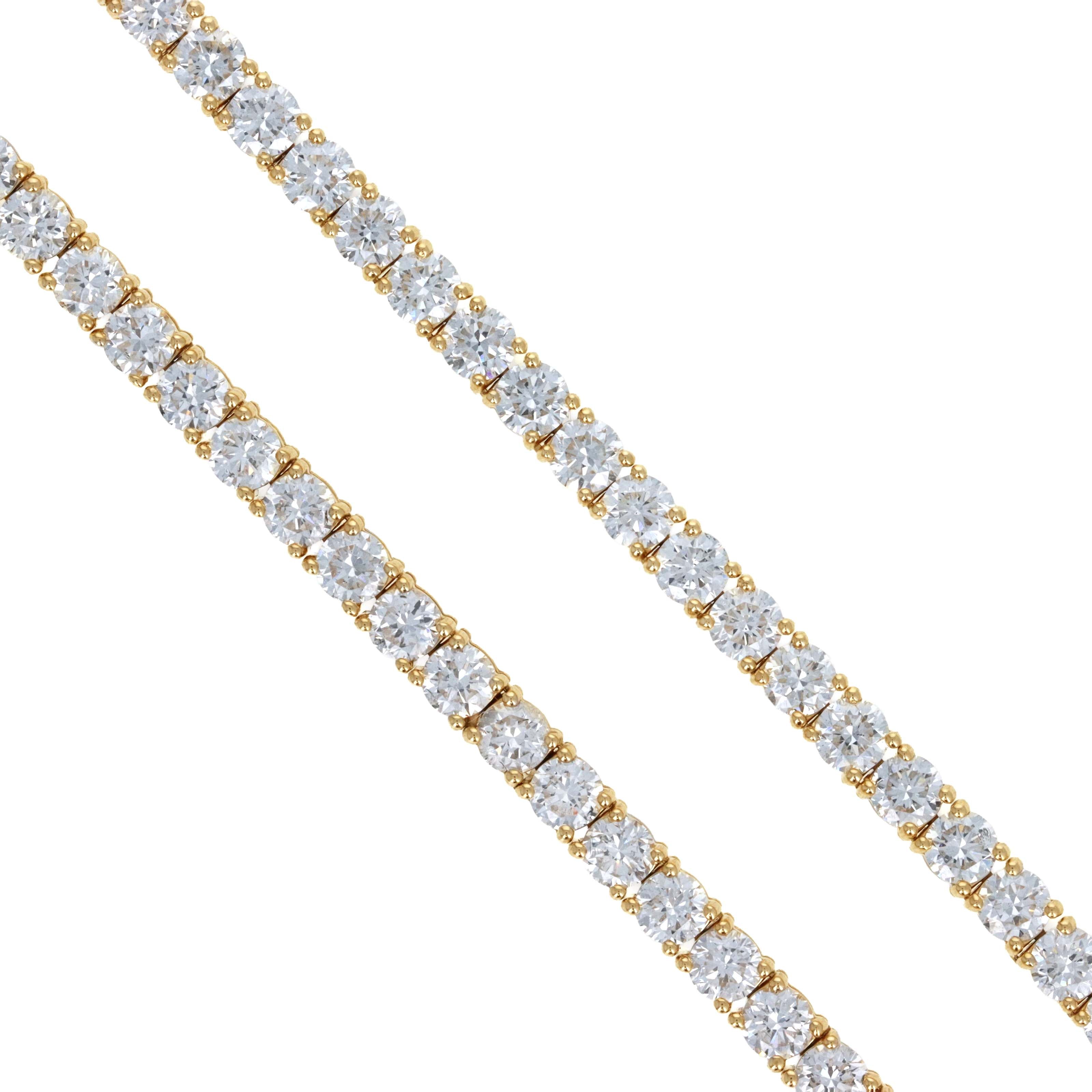 Lab Grown 14 Carat Round Diamond Tennis Necklace 14K Yellow Gold - Queen May
