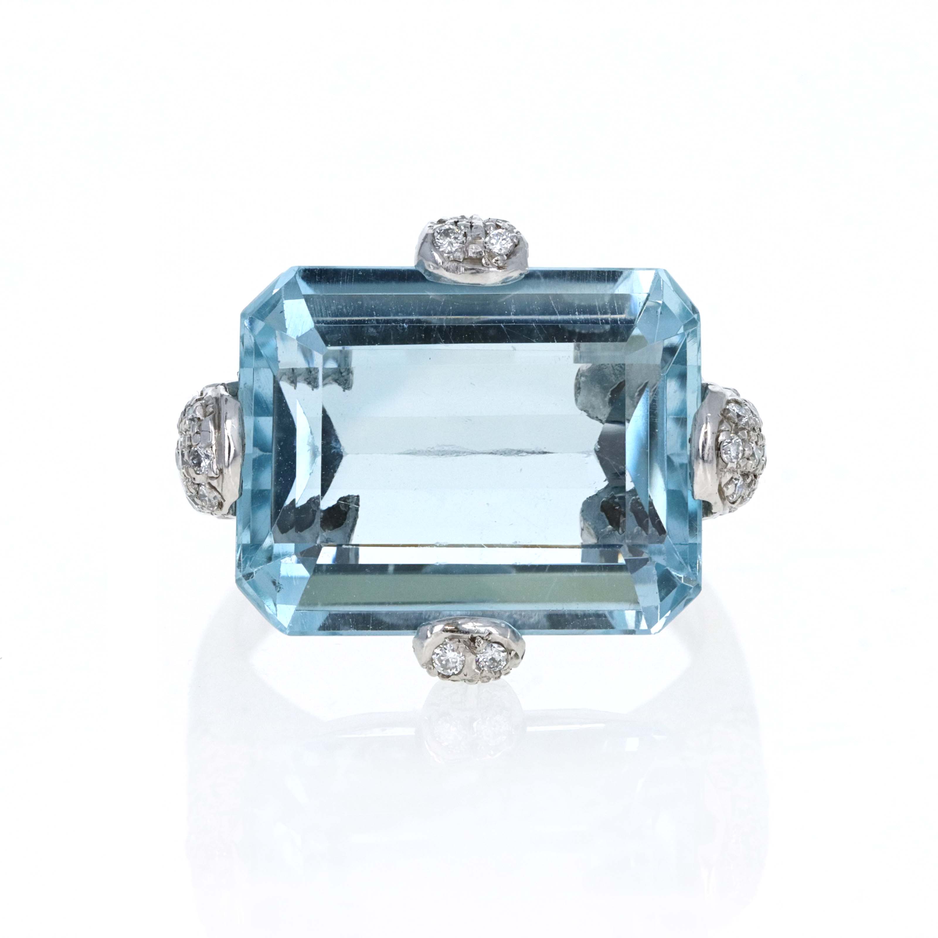 18K White Gold 12.5 Carat Blue Topaz Diamond Pave Ring - Queen May