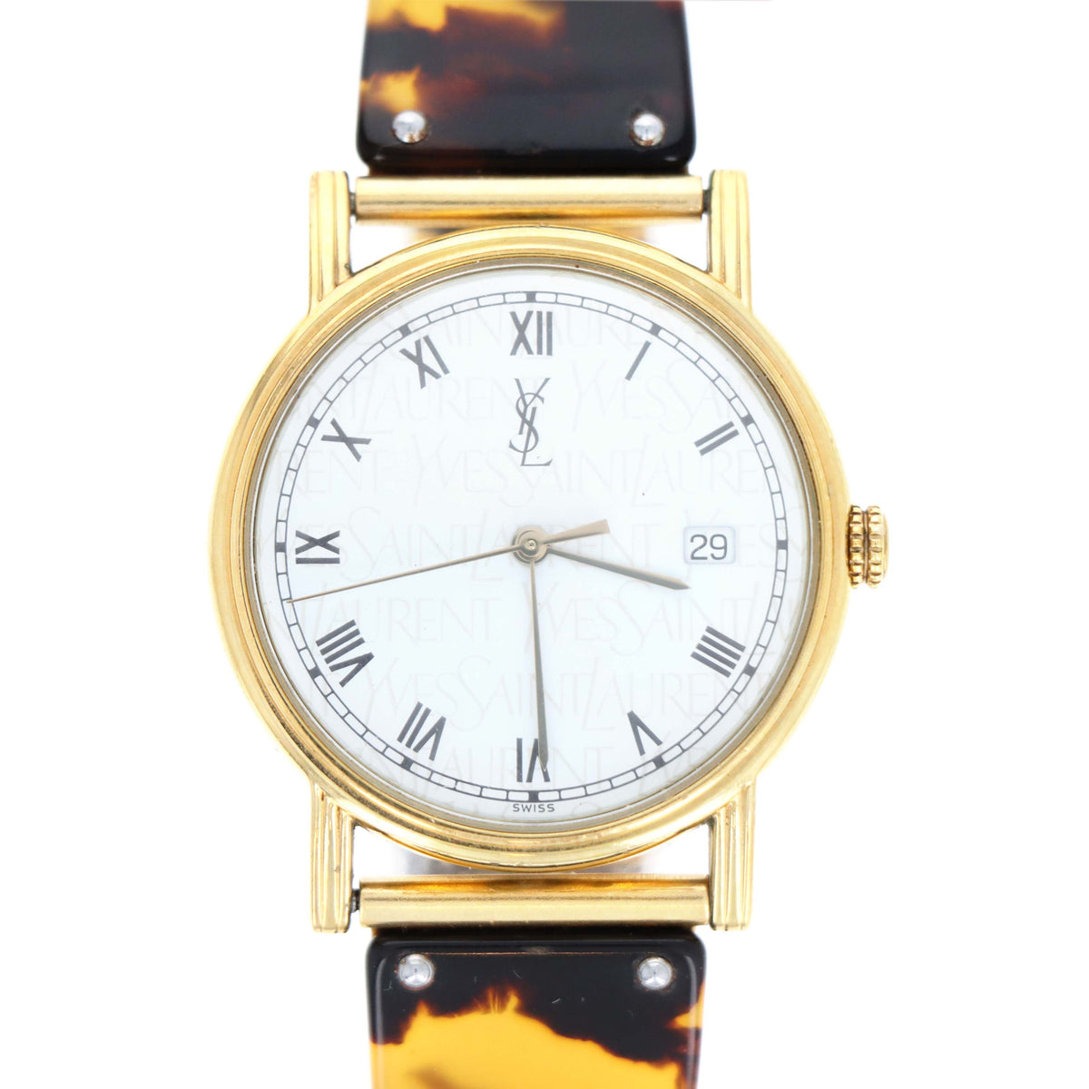 Rare Vintage Yves Saint Laurent Acrylic Tortoiseshell Bangle Watch - Queen May