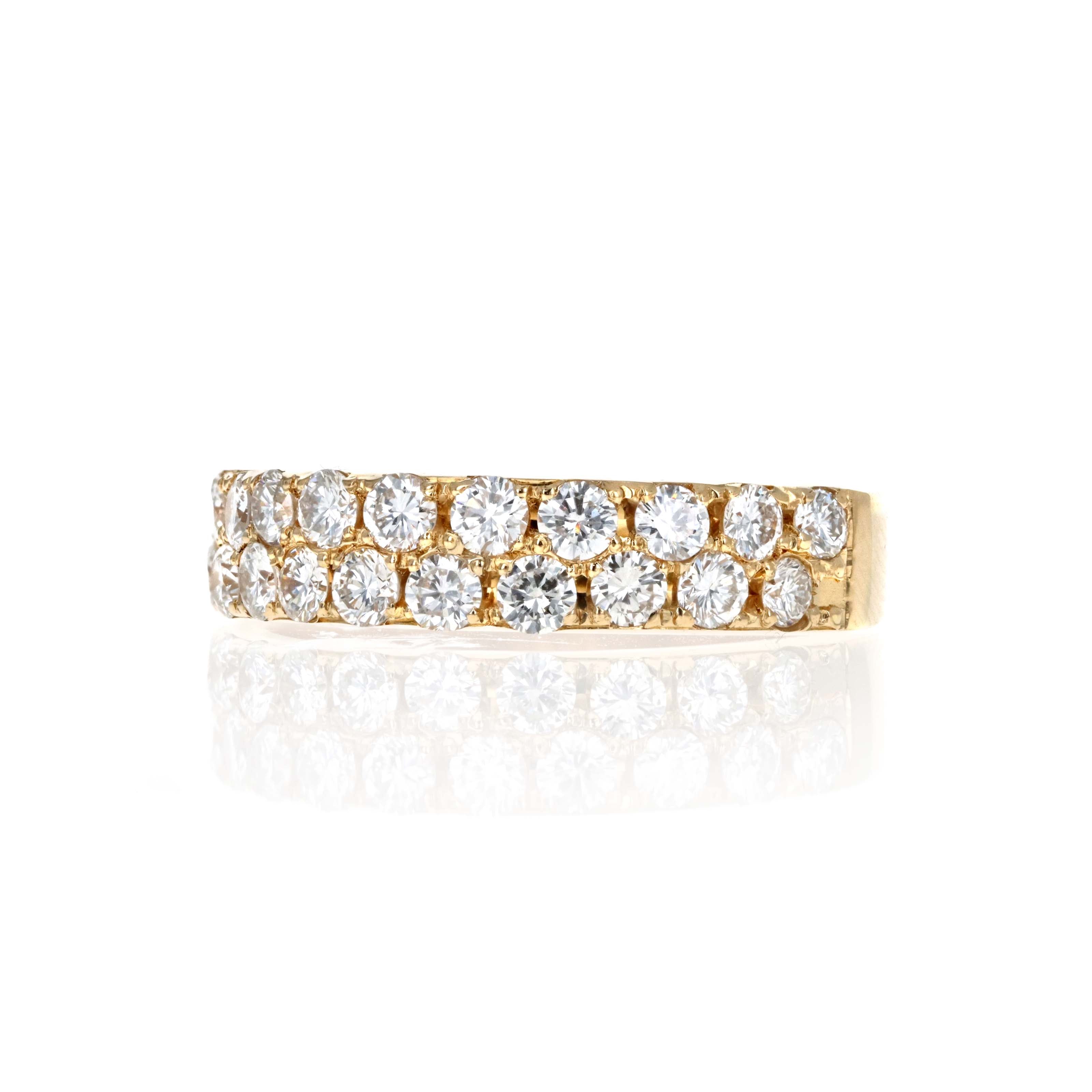 18K Yellow Gold 1.21 Carat Round Brilliant Diamond Pave Band