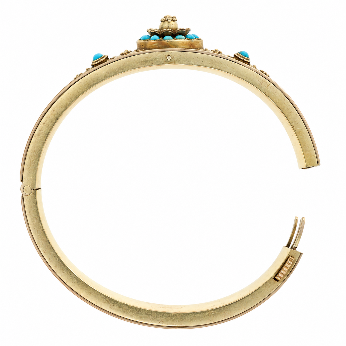Victorian Etruscan Revival 14K Yellow Gold Turquoise Bangle - Queen May
