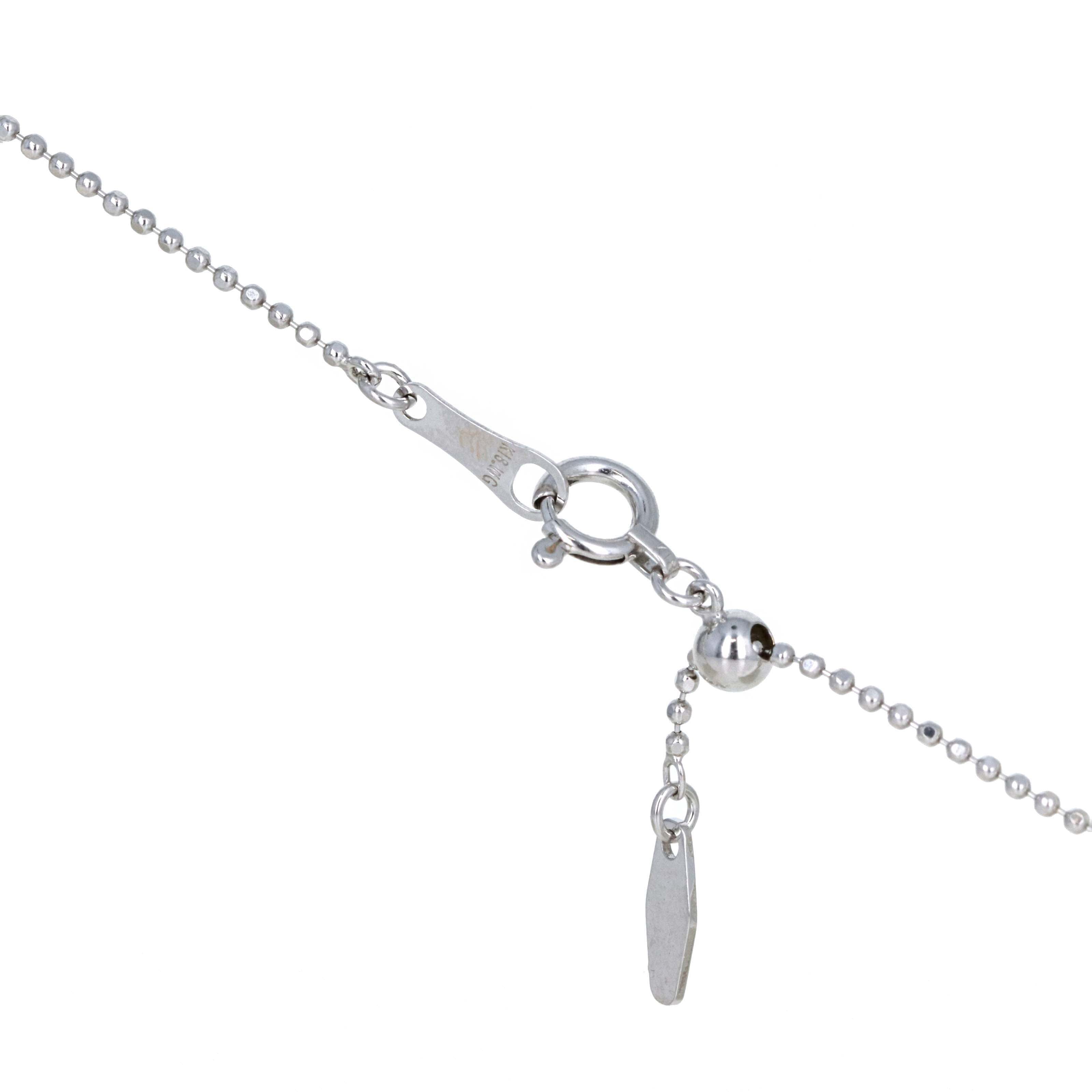 18K White Gold 0.40 Carat Pear Diamond Bead Chain Pendant Necklace