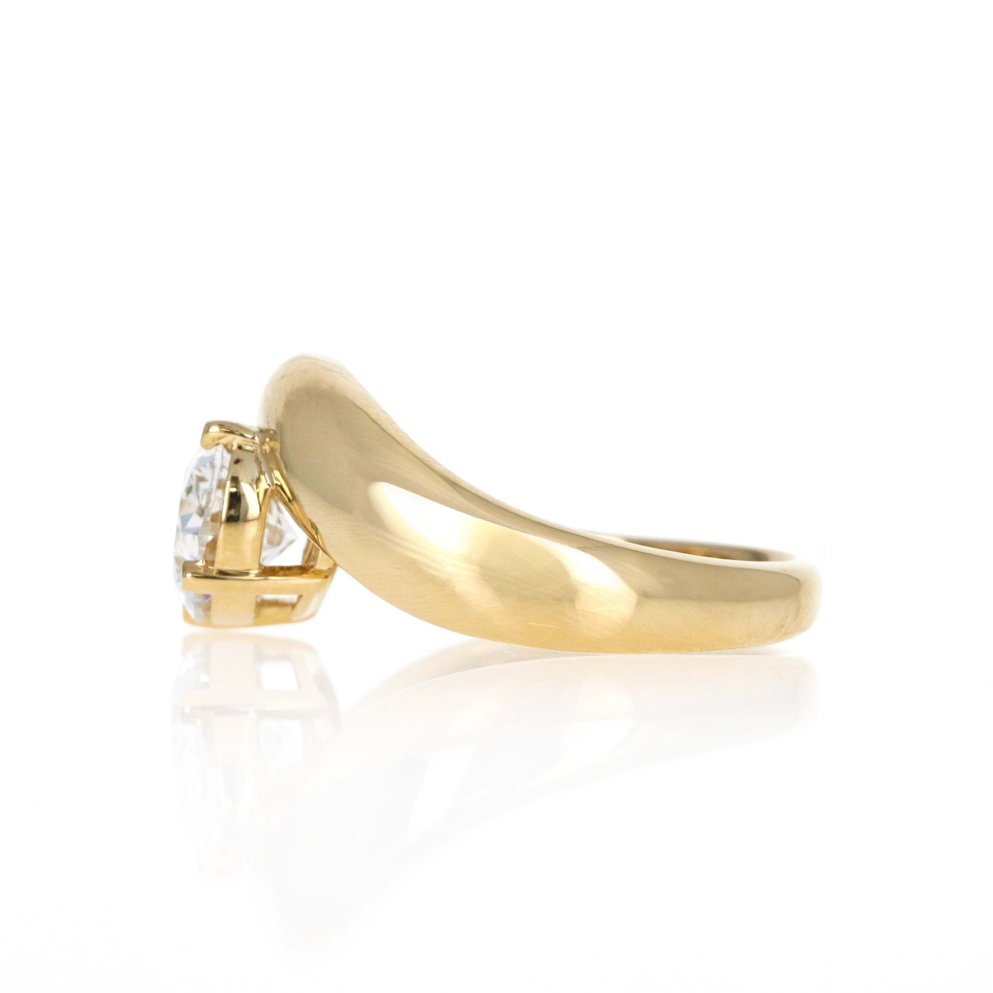 Lab Grown 2 Carat Oval Diamond East West Curve Ring 14K Yellow Gold - Queen May
