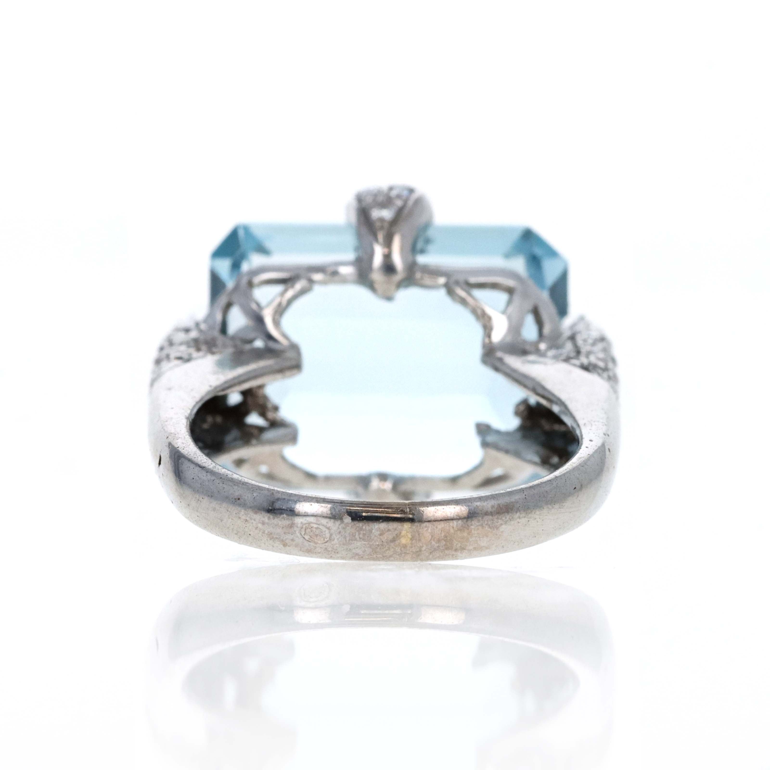 18K White Gold 12.5 Carat Blue Topaz Diamond Pave Ring - Queen May