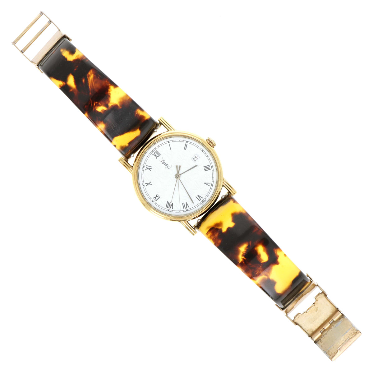 Rare Vintage Yves Saint Laurent Acrylic Tortoiseshell Bangle Watch - Queen May