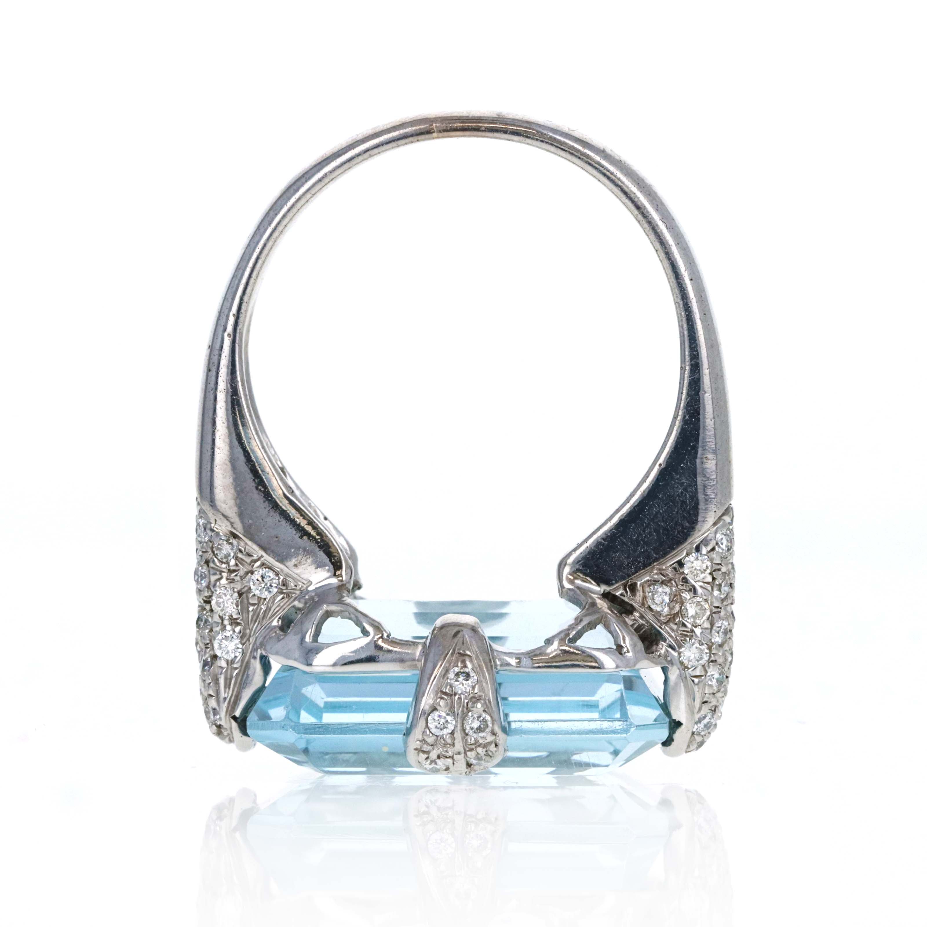18K White Gold 12.5 Carat Blue Topaz Diamond Pave Ring - Queen May