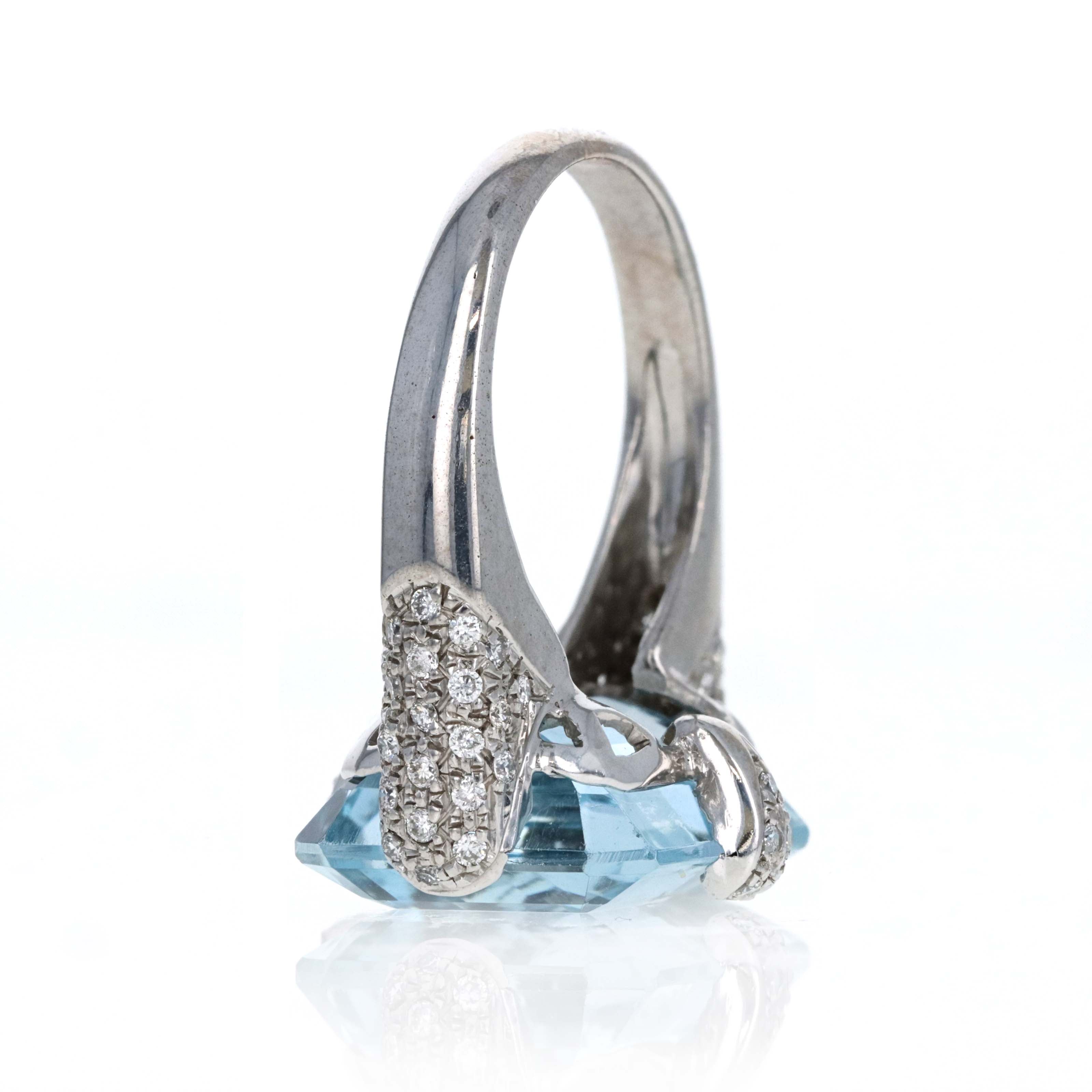 18K White Gold 12.5 Carat Blue Topaz Diamond Pave Ring - Queen May