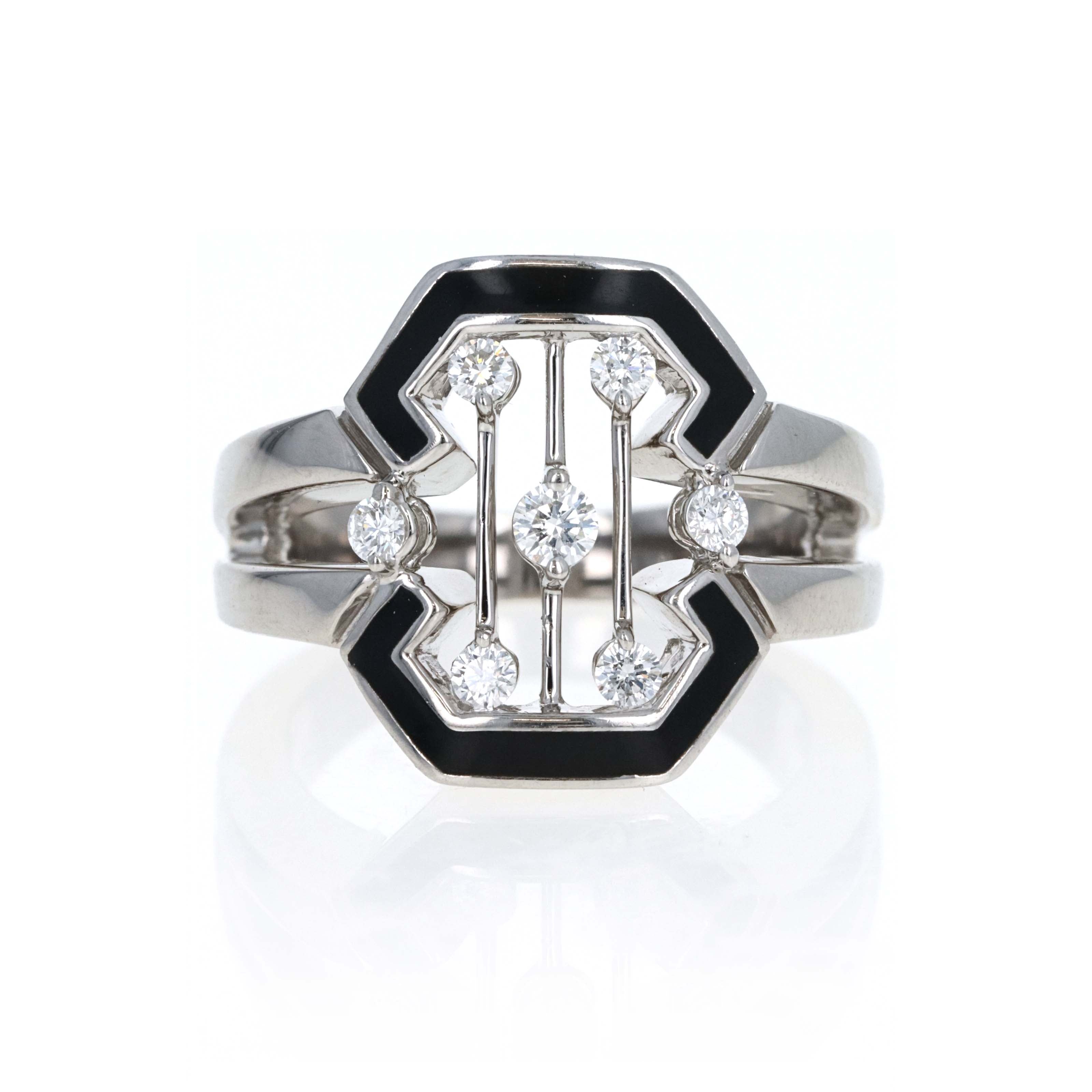 18K White Gold & Kwiat Black Enamel 0.30 Carat Round Brilliant Diamond Ring - Queen May