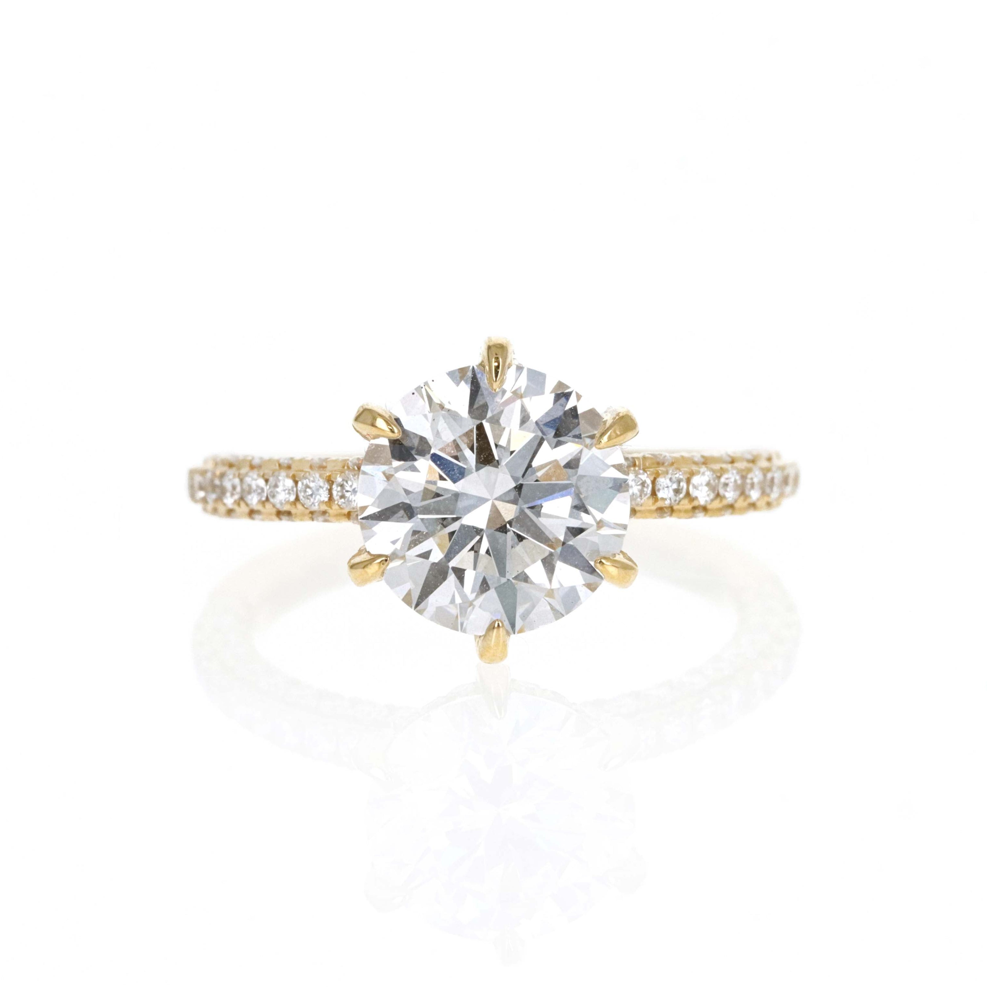 Lab Grown 3 Carat Round Diamond Accented Engagement Ring 14K Yellow Gold - Queen May