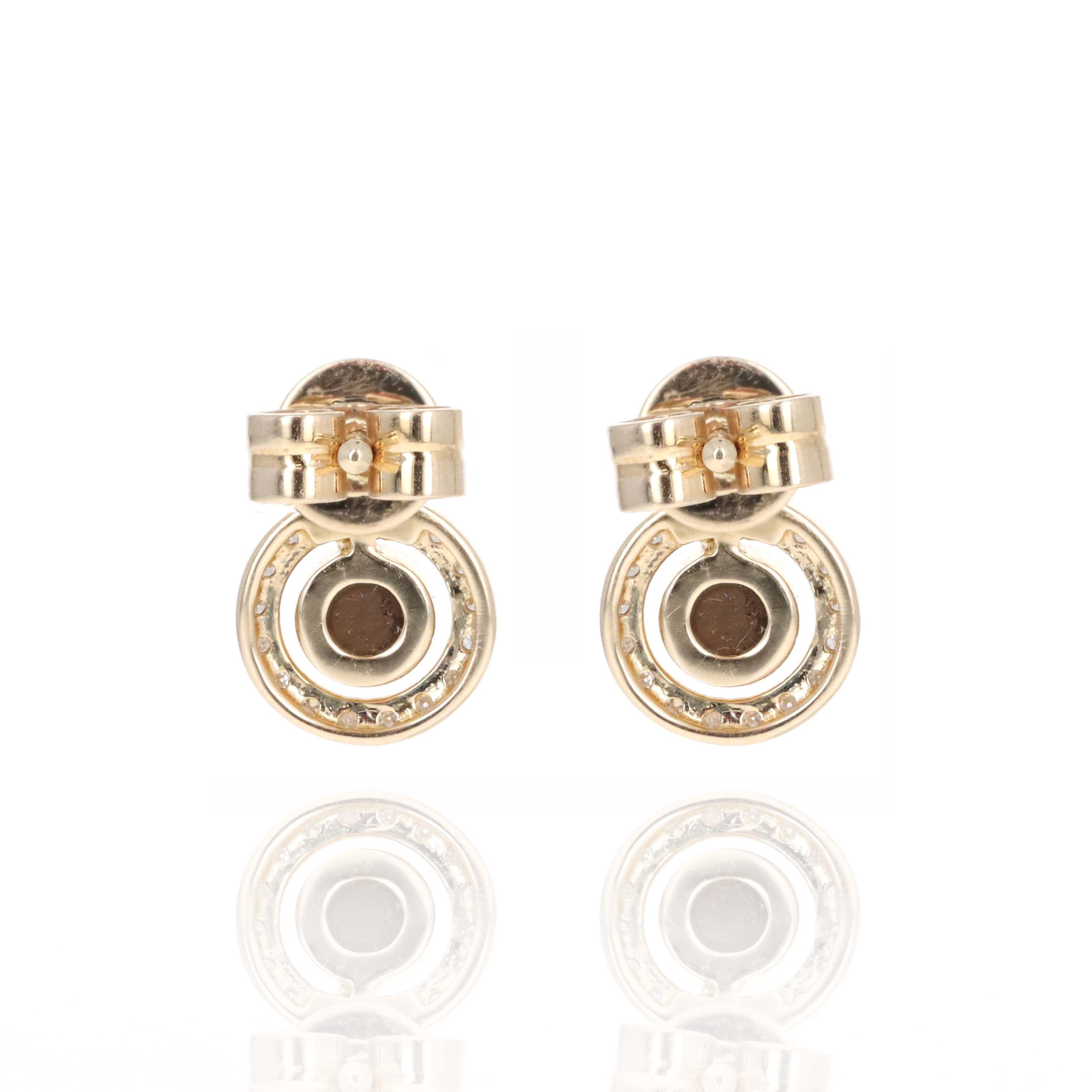 14K Yellow Gold 0.09 Carat Diamond Halo Opal Stud Earrings - Queen May