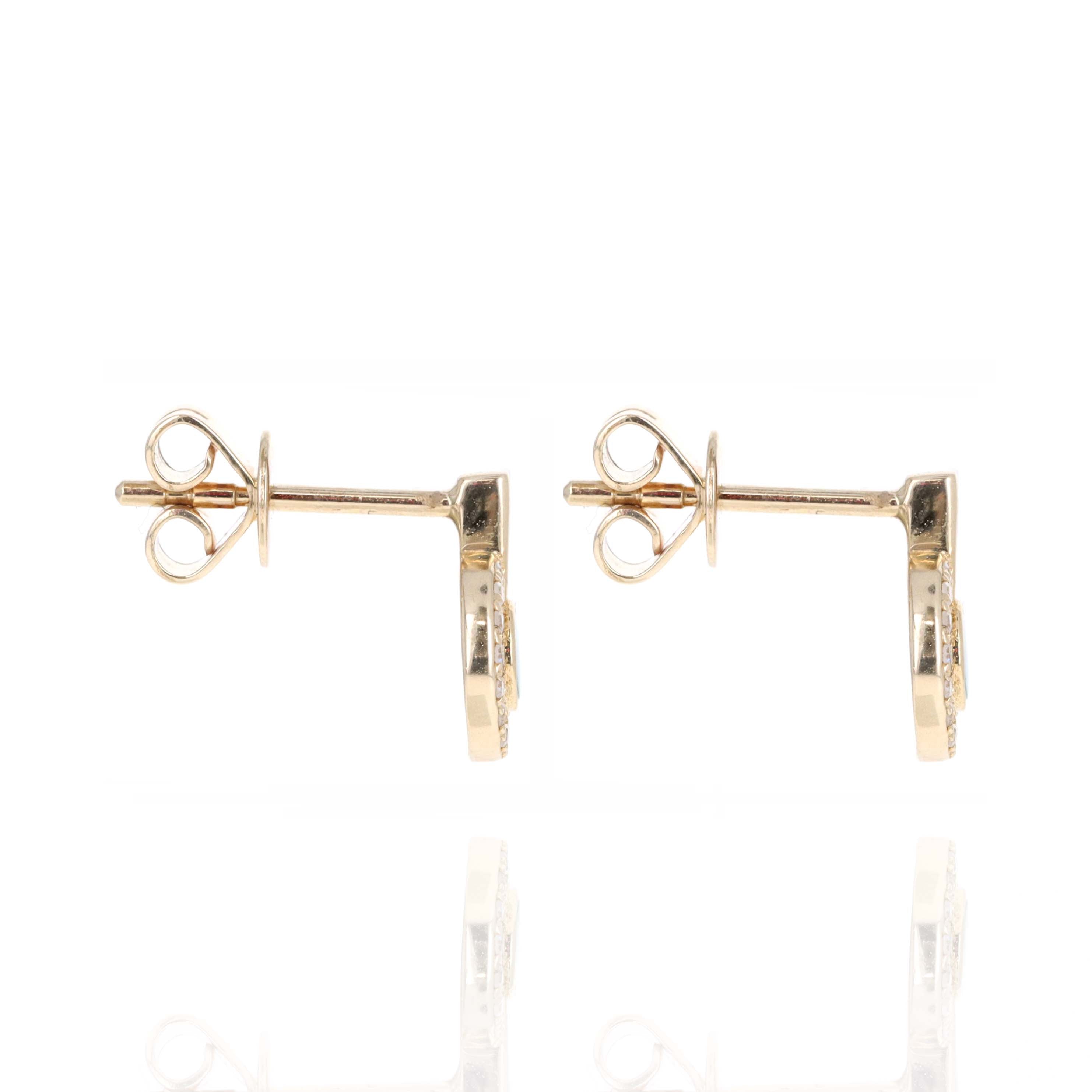 14K Yellow Gold 0.09 Carat Diamond Halo Opal Stud Earrings - Queen May