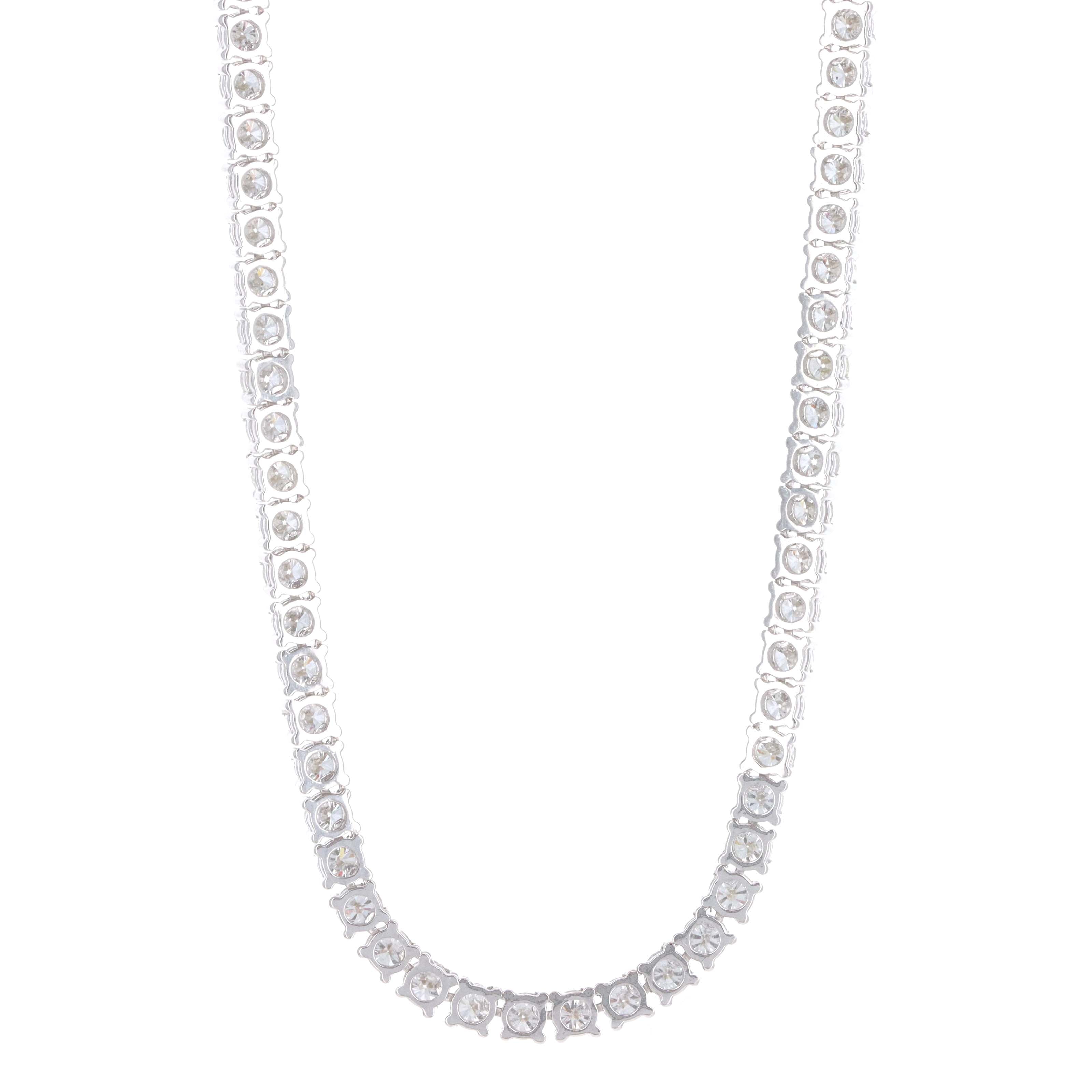 14K White Gold 10.41 Carat Round Diamond Tennis Necklace - Queen May