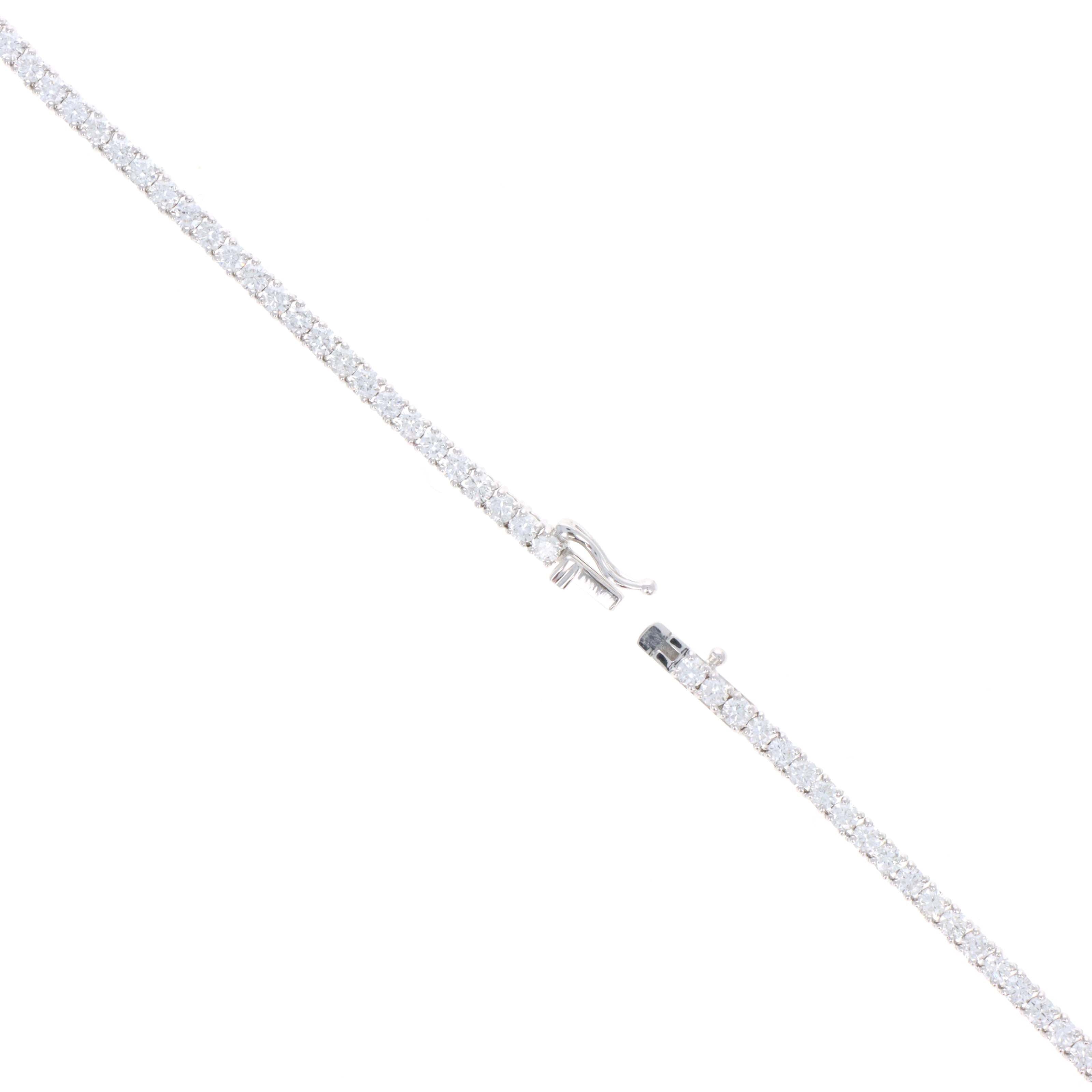 14K White Gold 10.41 Carat Round Diamond Tennis Necklace - Queen May