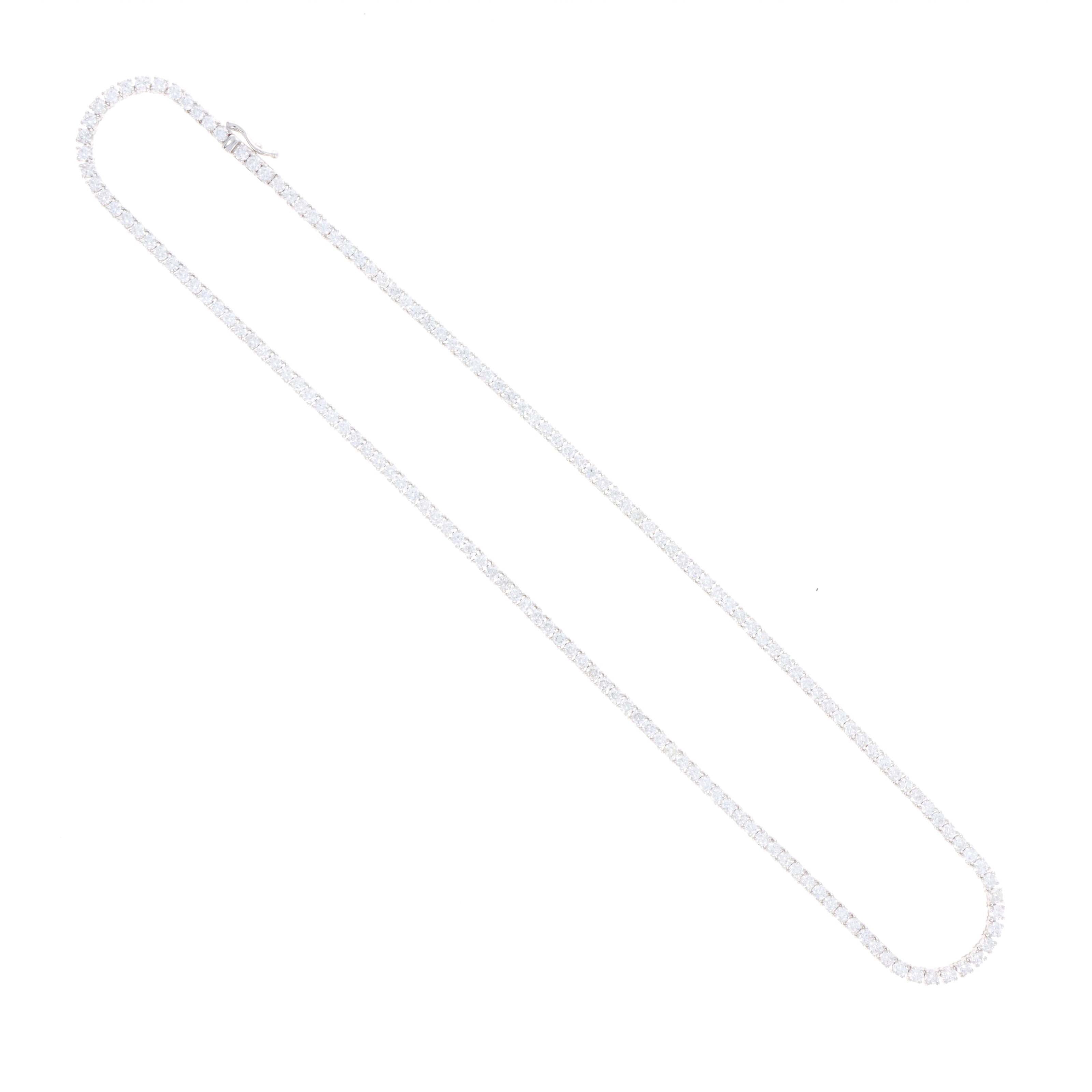 14K White Gold 10.41 Carat Round Diamond Tennis Necklace - Queen May