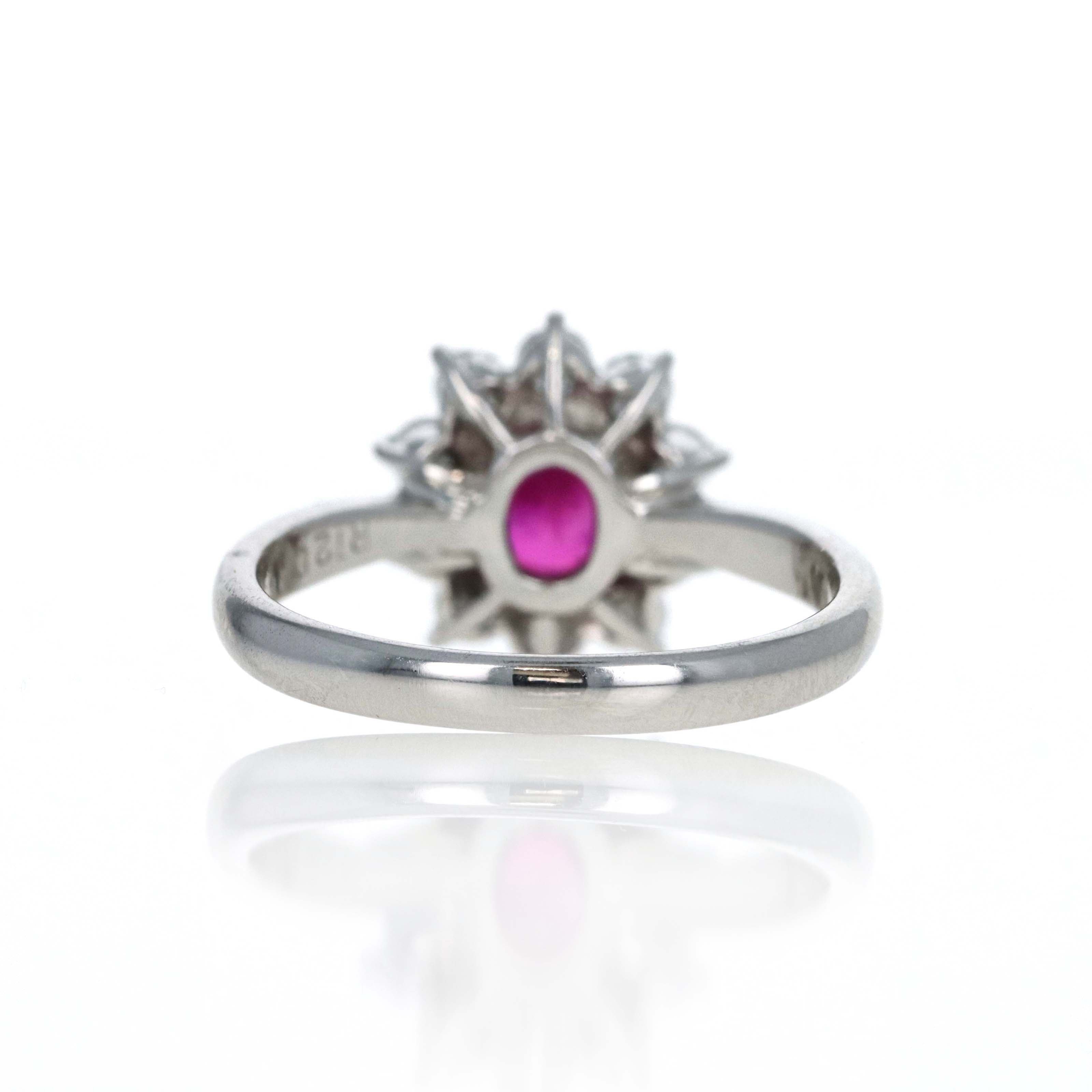 Platinum 1.20 Carat Oval Ruby Diamond Halo Ring - Queen May