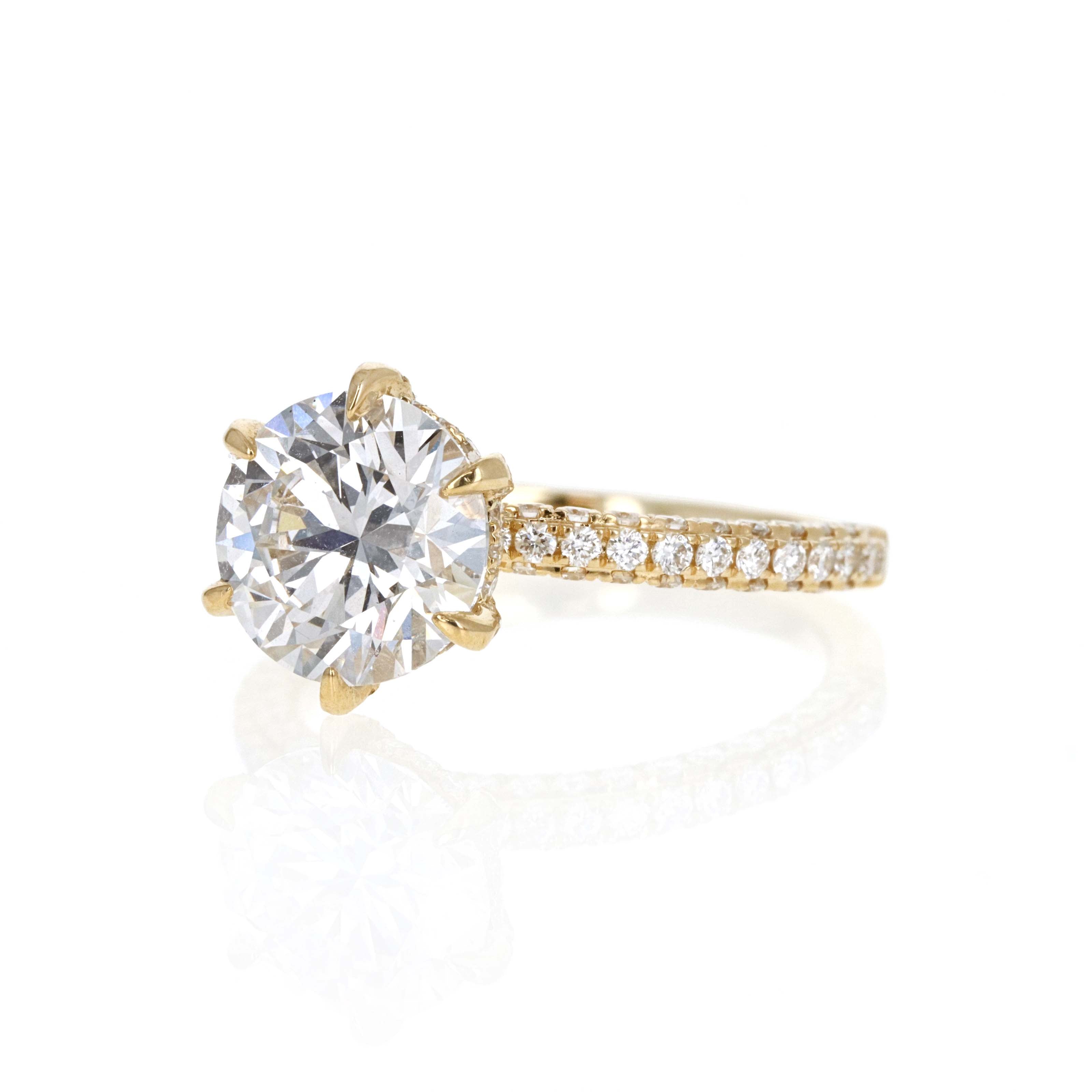 Lab Grown 3 Carat Round Diamond Accented Engagement Ring 14K Yellow Gold - Queen May