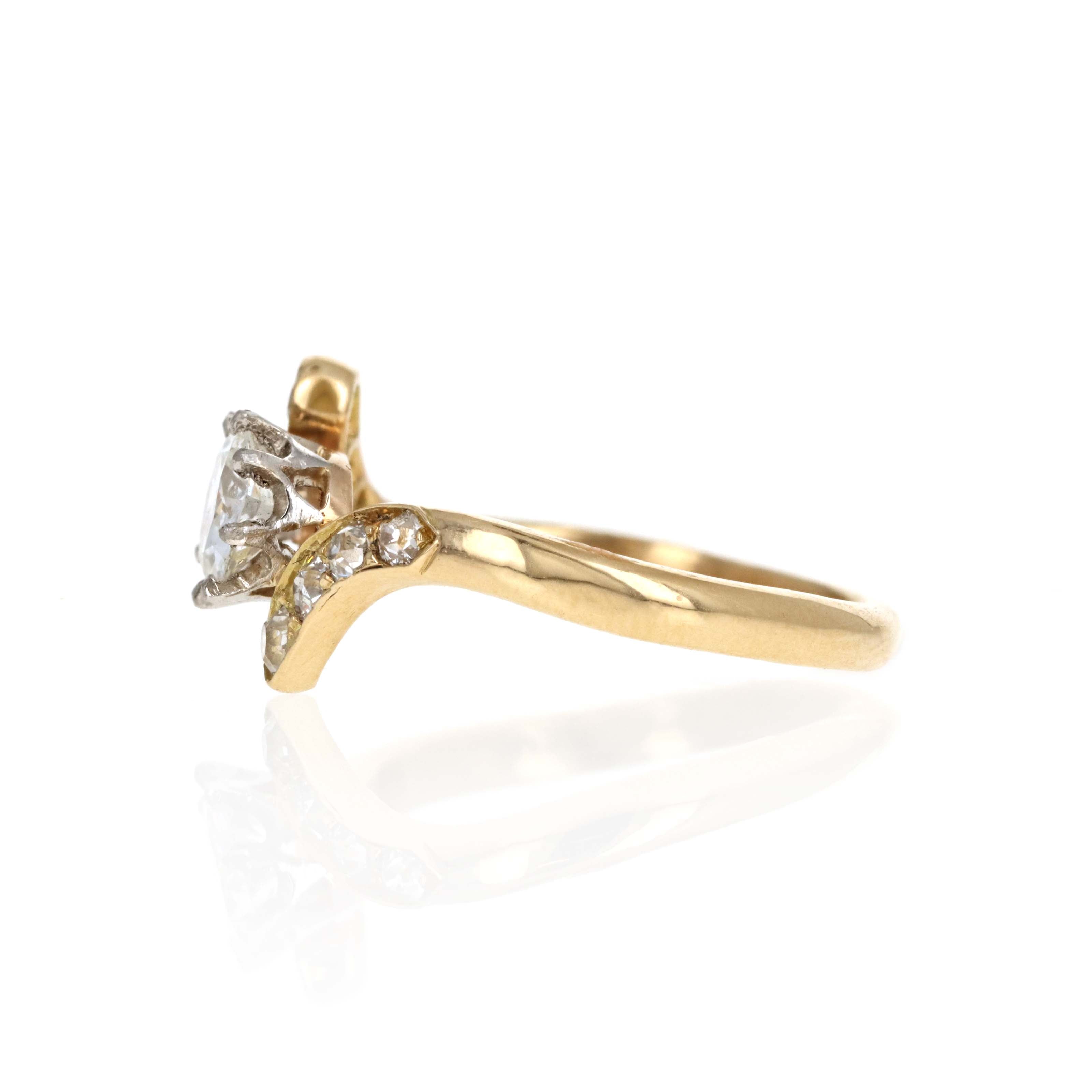Victorian Inspired 18K Yellow Gold 0.50 Carat Old European Cut Diamond "Toi et Moi" Ring
