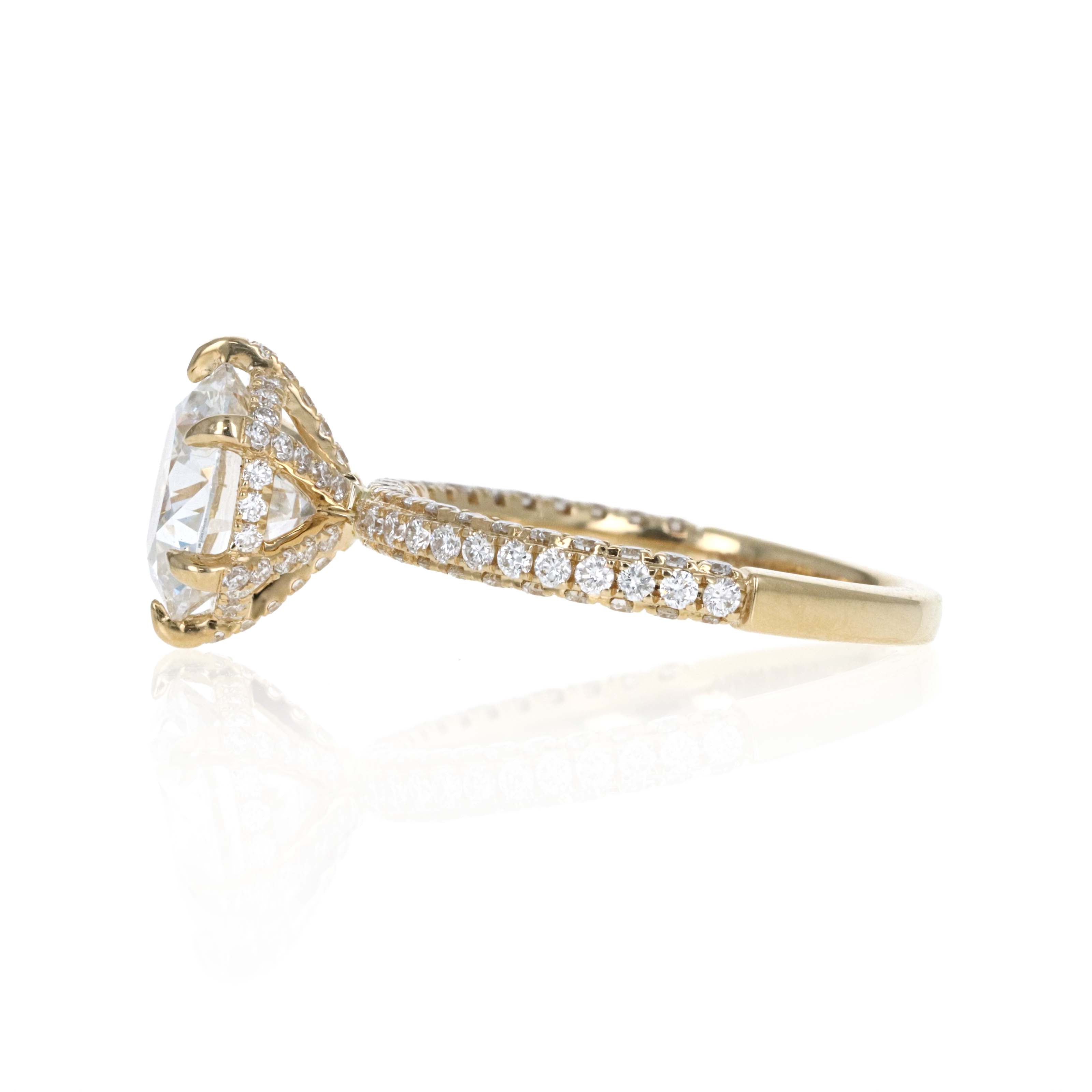 Lab Grown 3 Carat Round Diamond Accented Engagement Ring 14K Yellow Gold - Queen May
