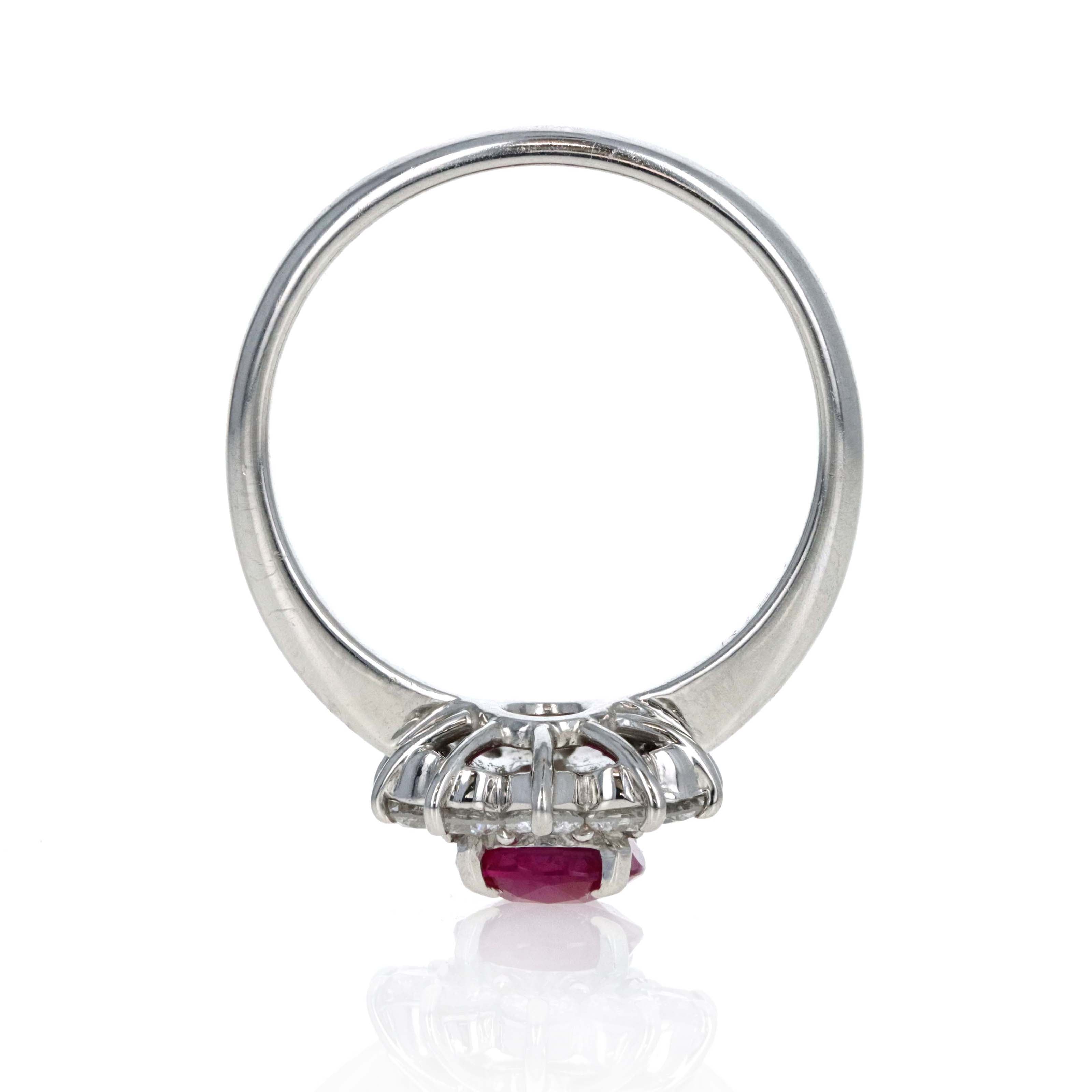 Platinum 1.20 Carat Oval Ruby Diamond Halo Ring - Queen May