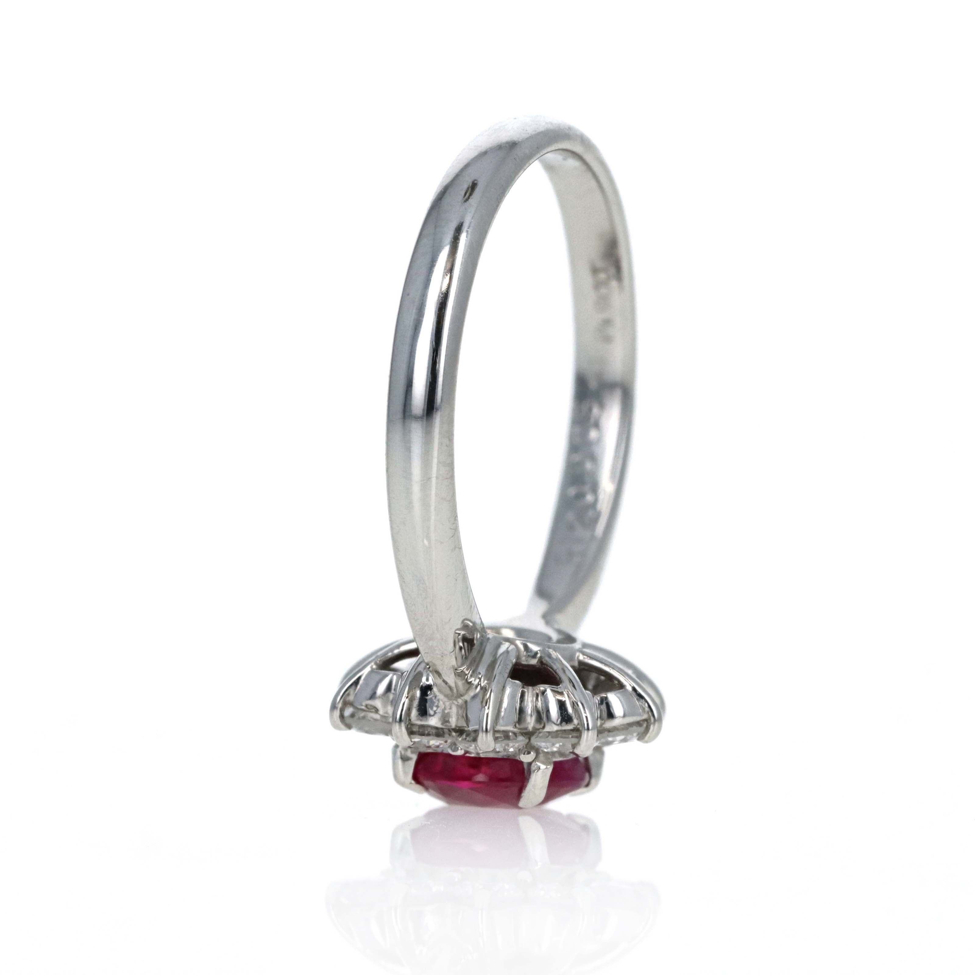 Platinum 1.20 Carat Oval Ruby Diamond Halo Ring - Queen May