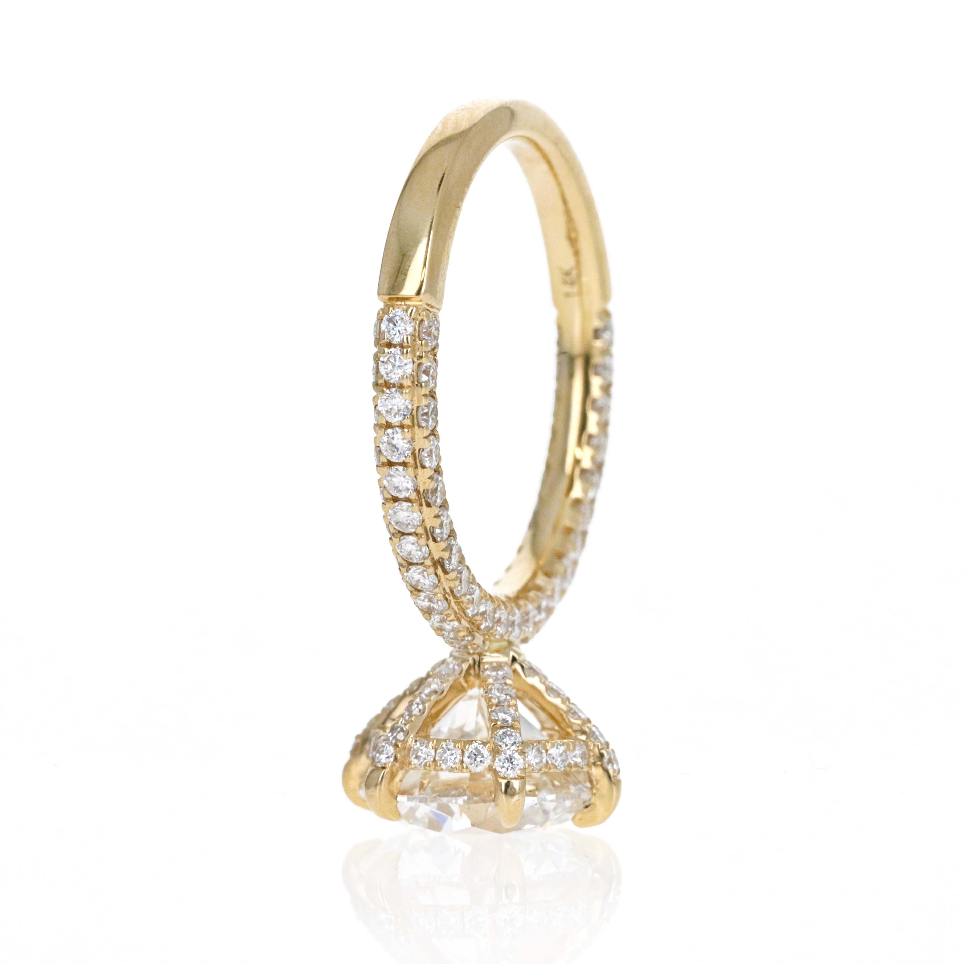 Lab Grown 3 Carat Round Diamond Accented Engagement Ring 14K Yellow Gold - Queen May